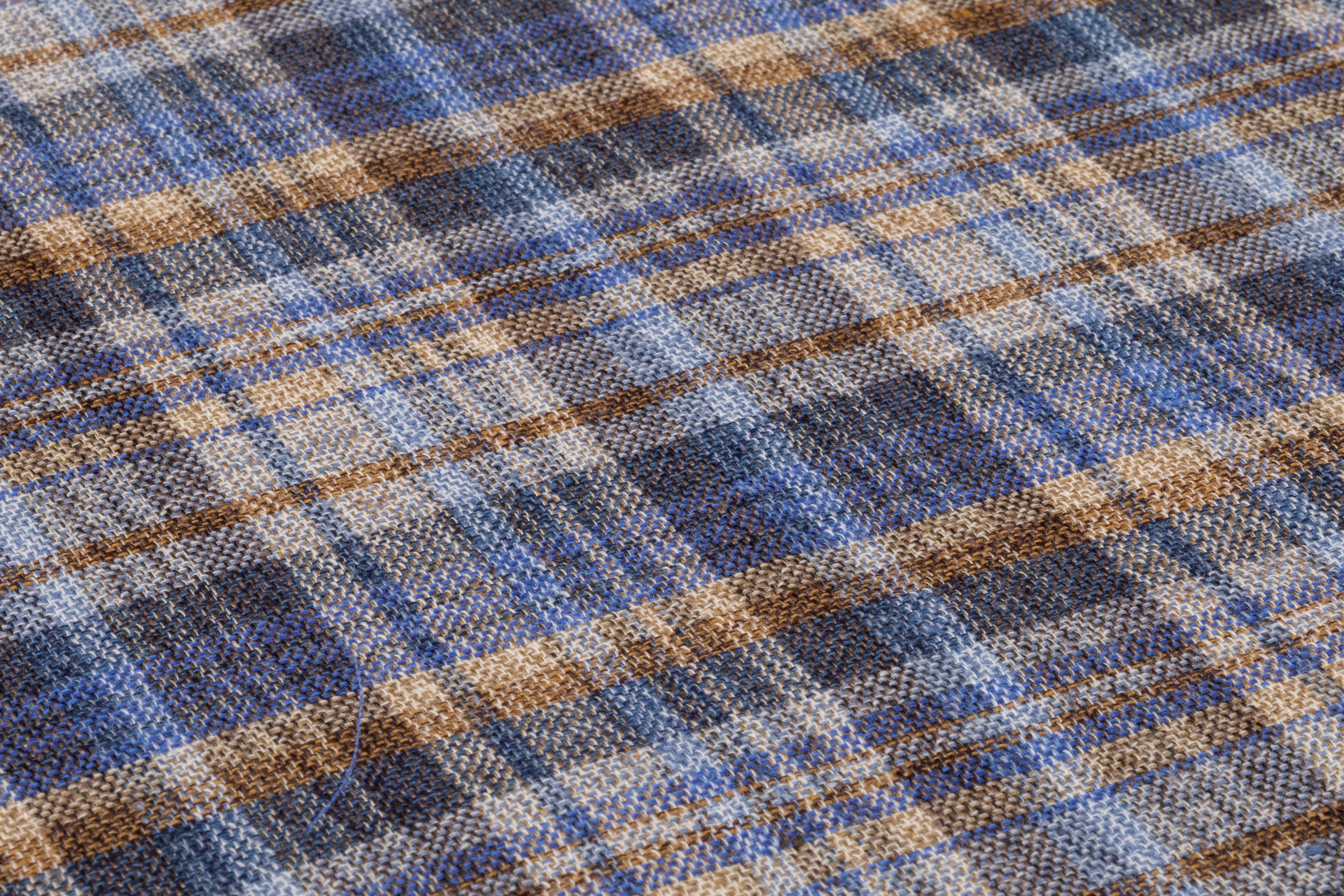 Plaid Italian Wool Linen Suiting - Blue / Tan