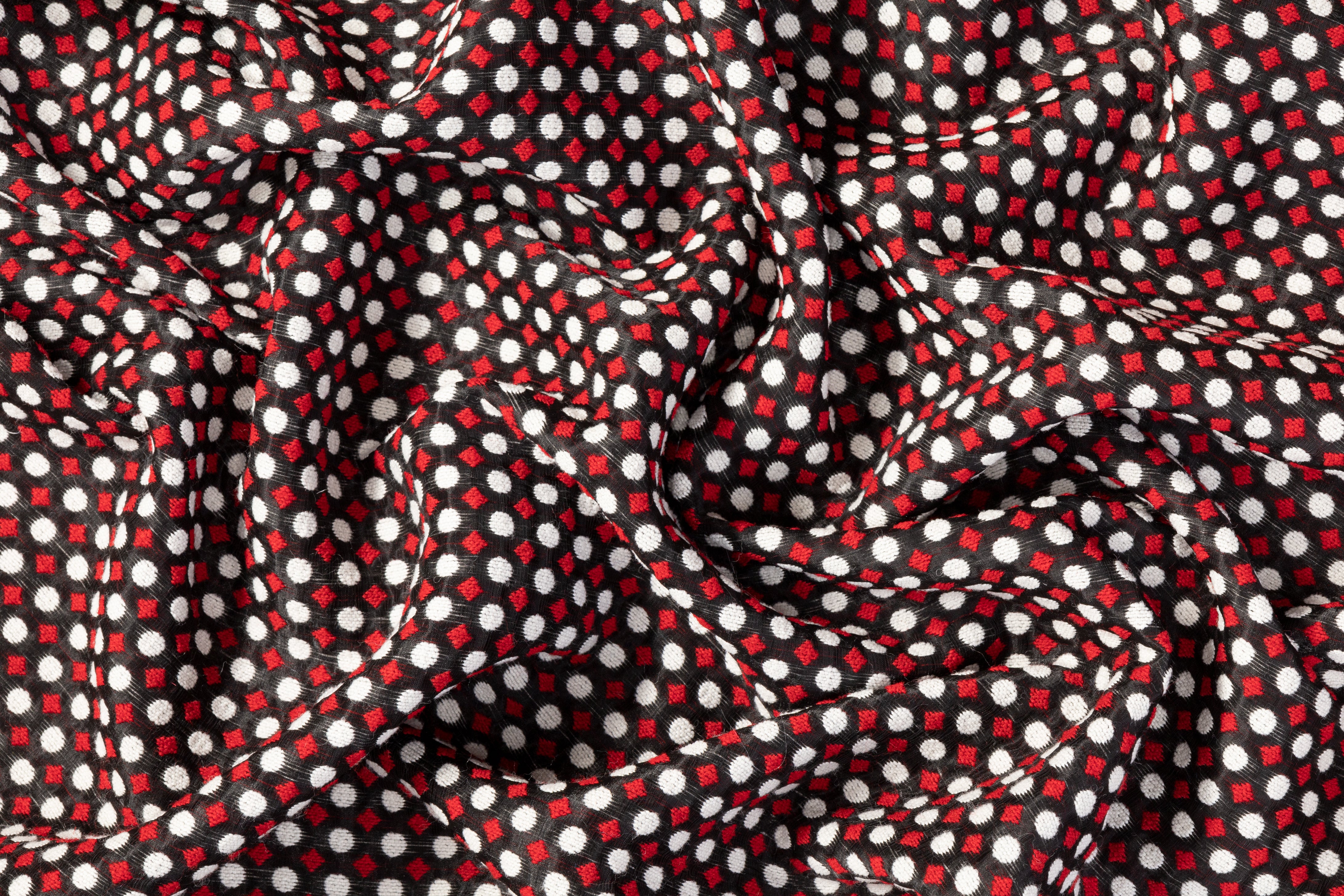 Poly Wool Brocade - Red / White / Black