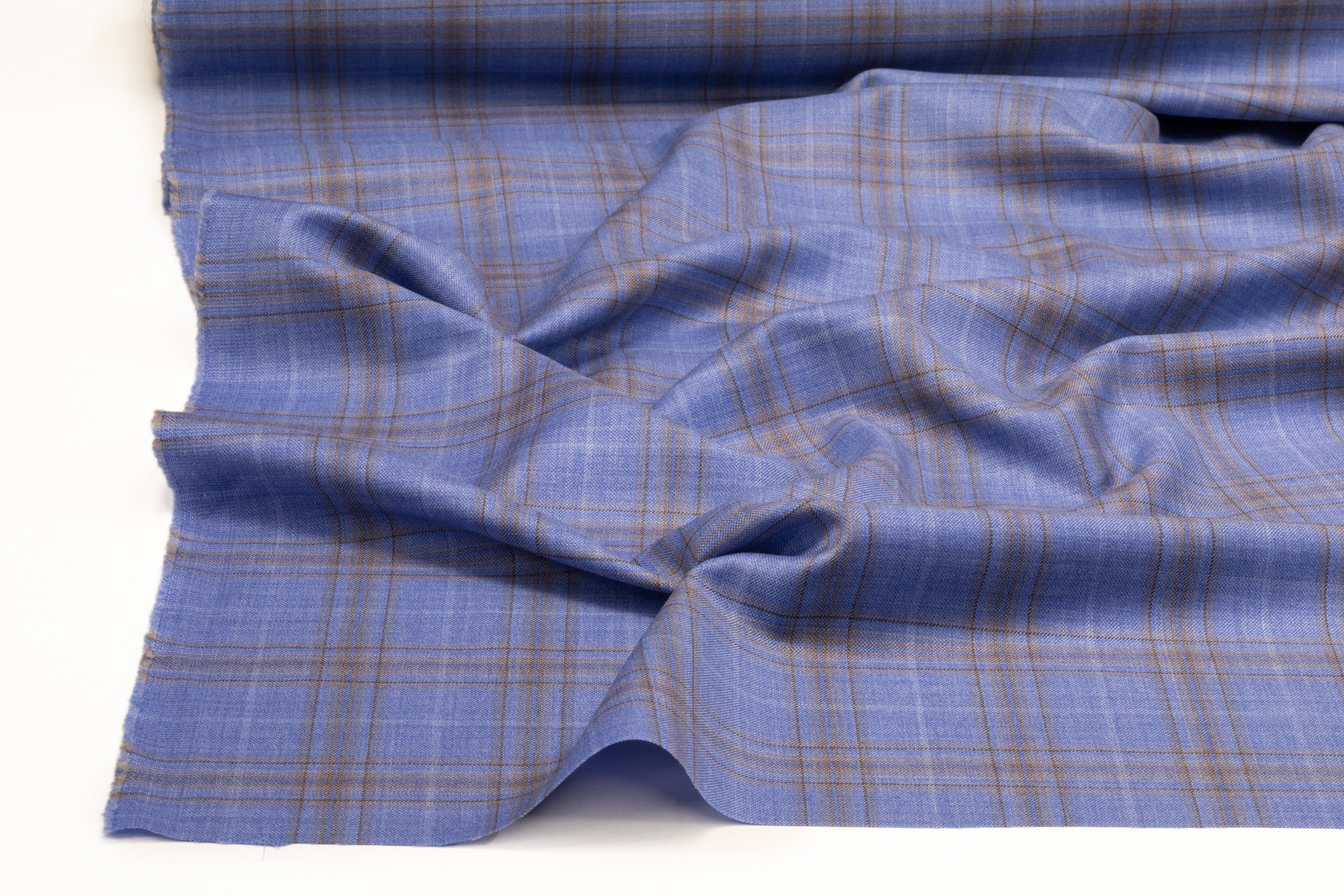 Superfine Italian Wool Suiting - Cornflower Blue / Tan