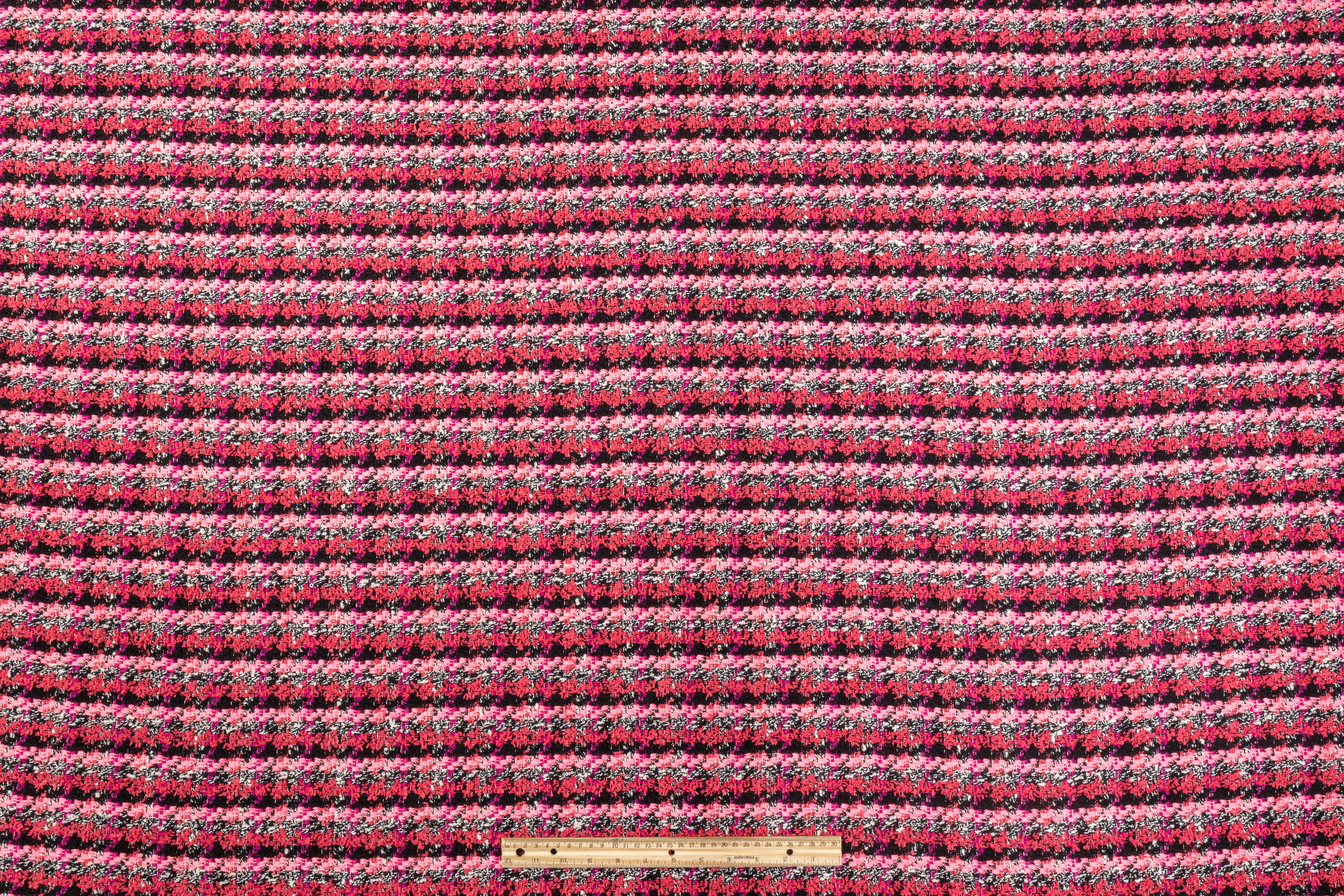 Striped Poly Wool Tweed - Pink / Black / White