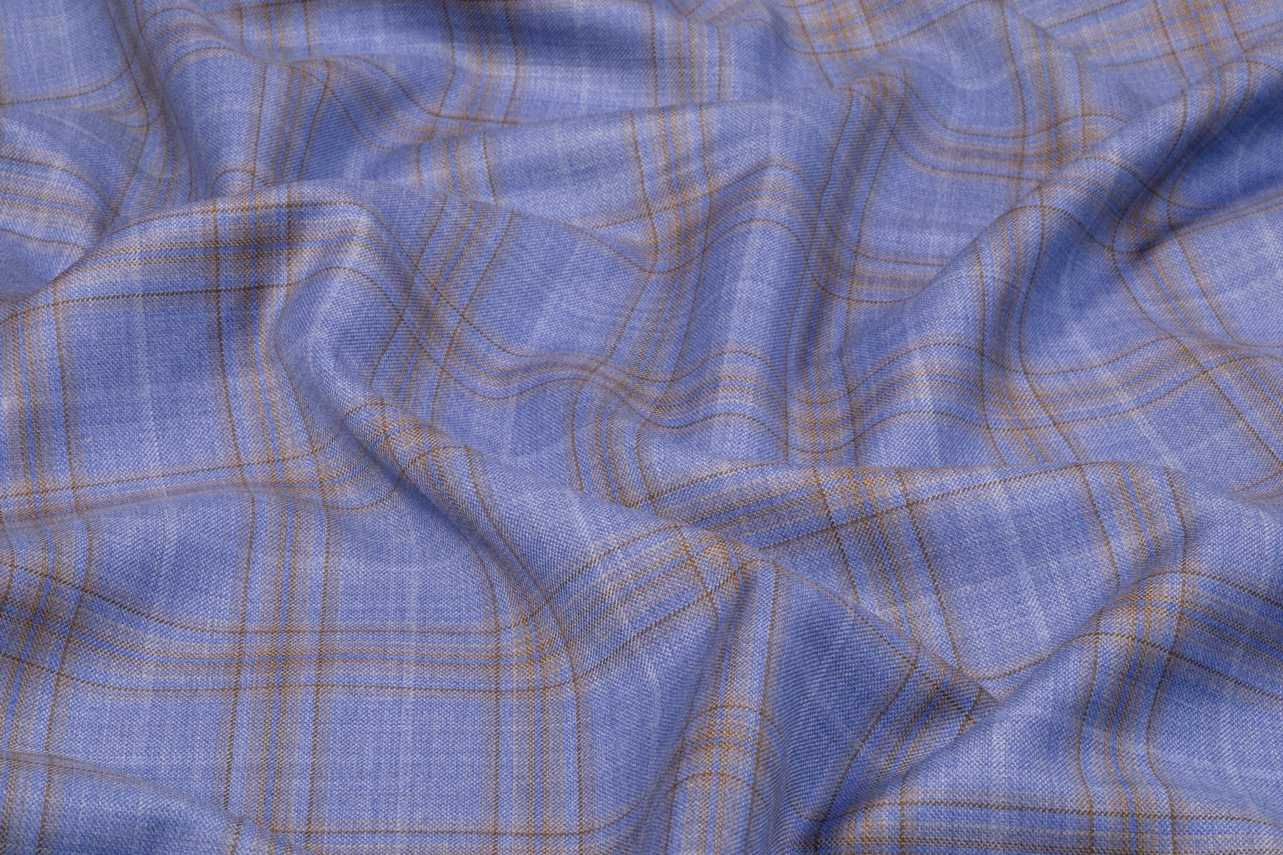 Superfine Italian Wool Suiting - Cornflower Blue / Tan