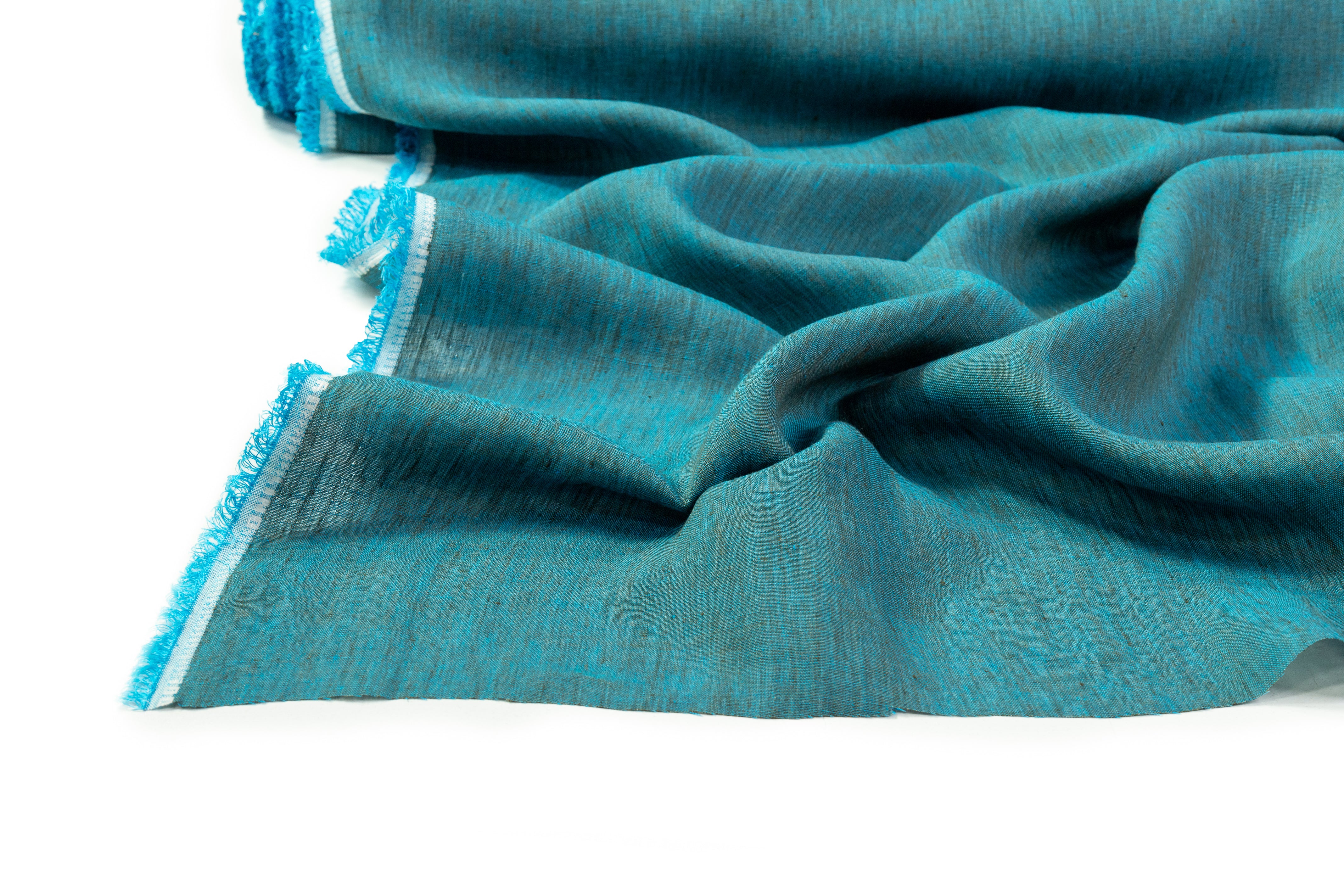 Two Tone Italian Linen - Olive / Aqua Blue