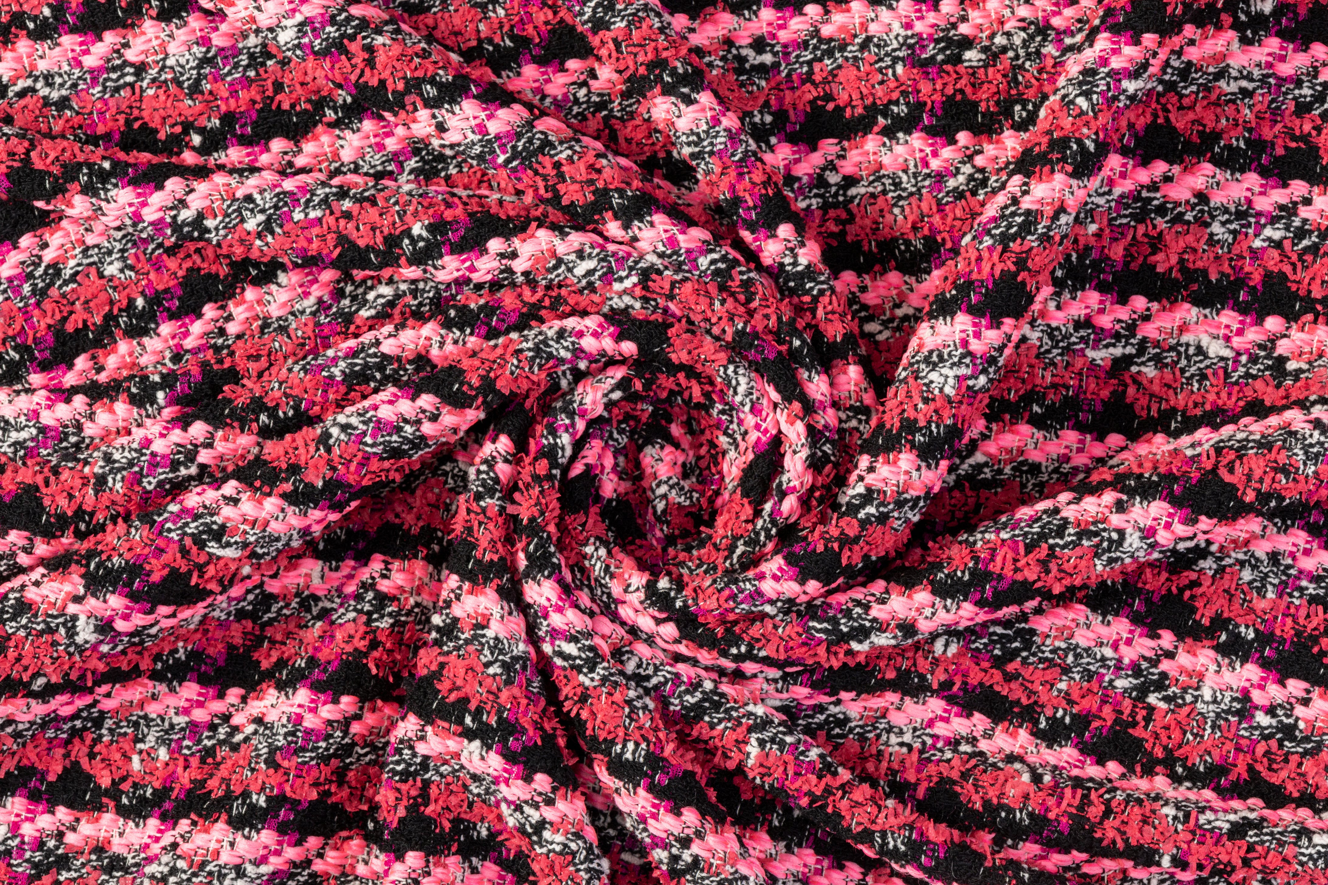 Striped Poly Wool Tweed - Pink / Black / White