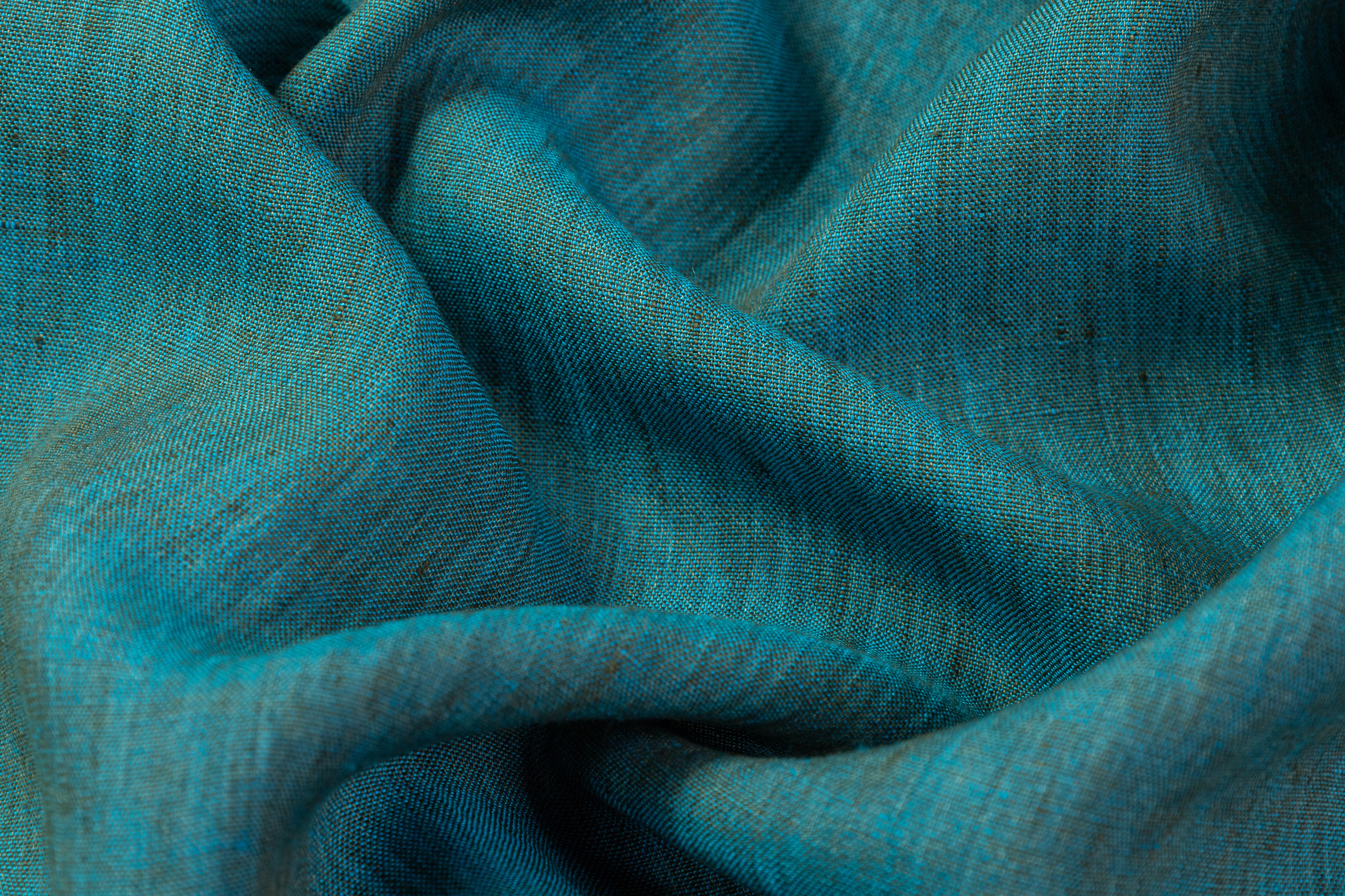 Two Tone Italian Linen - Olive / Aqua Blue