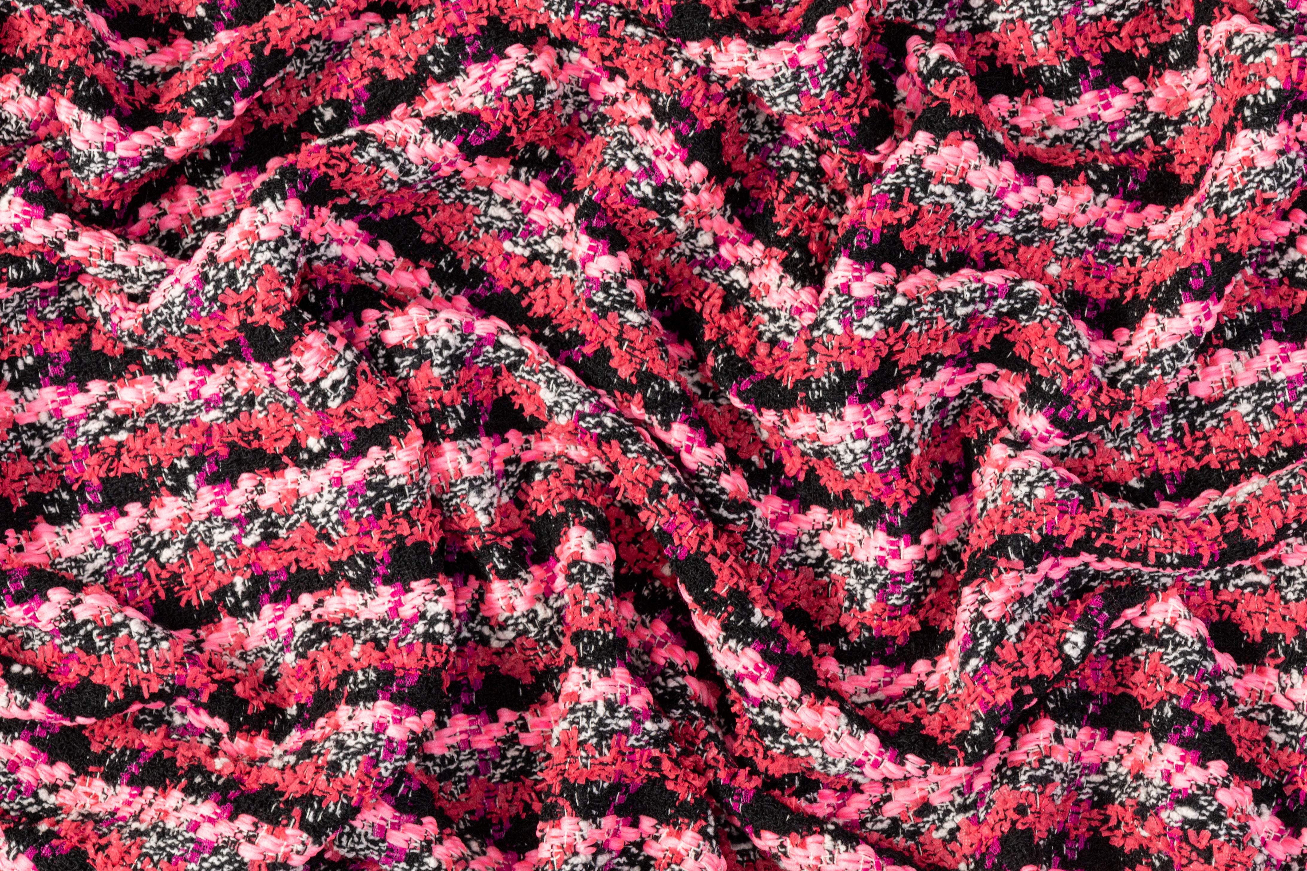 Striped Poly Wool Tweed - Pink / Black / White