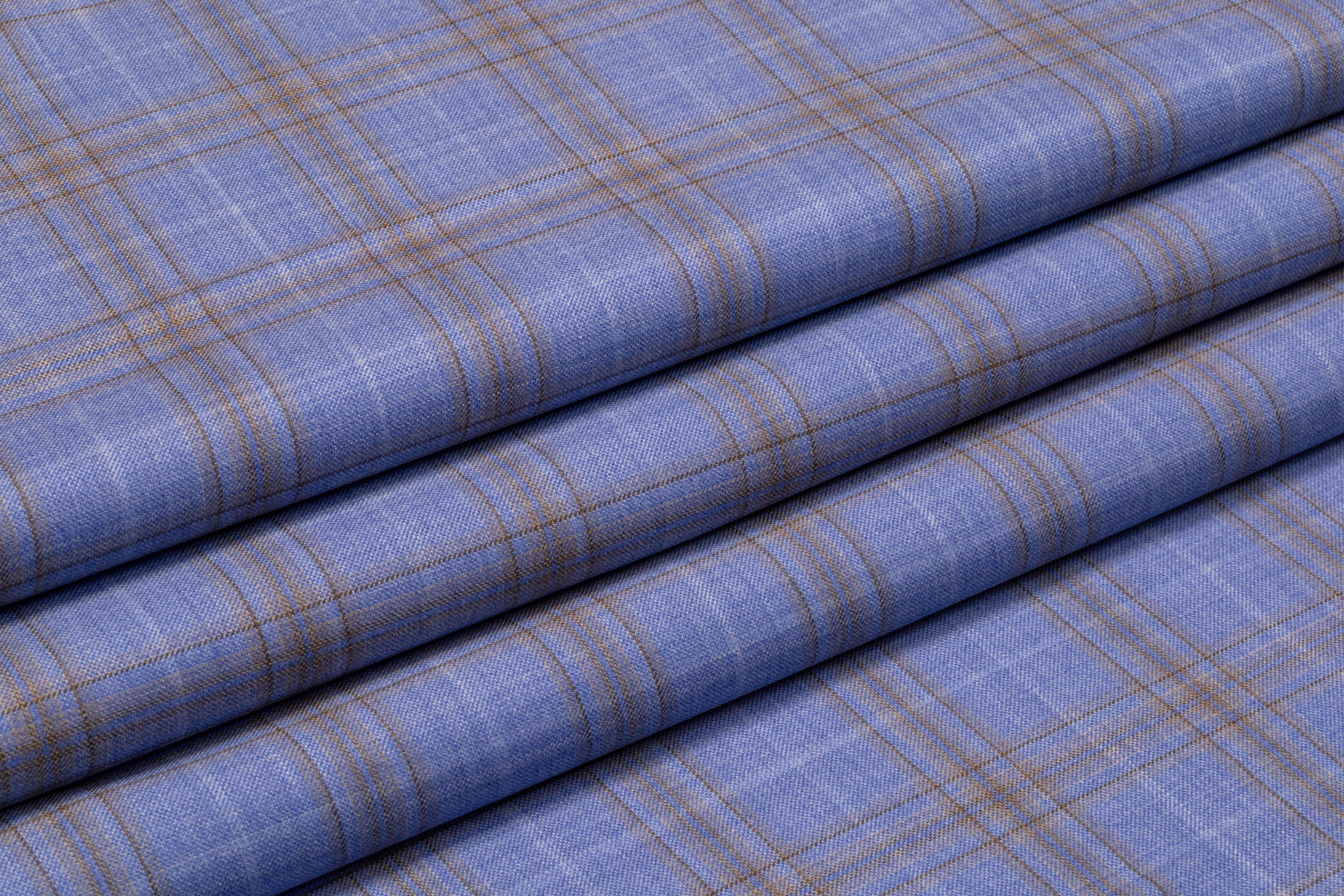 Superfine Italian Wool Suiting - Cornflower Blue / Tan