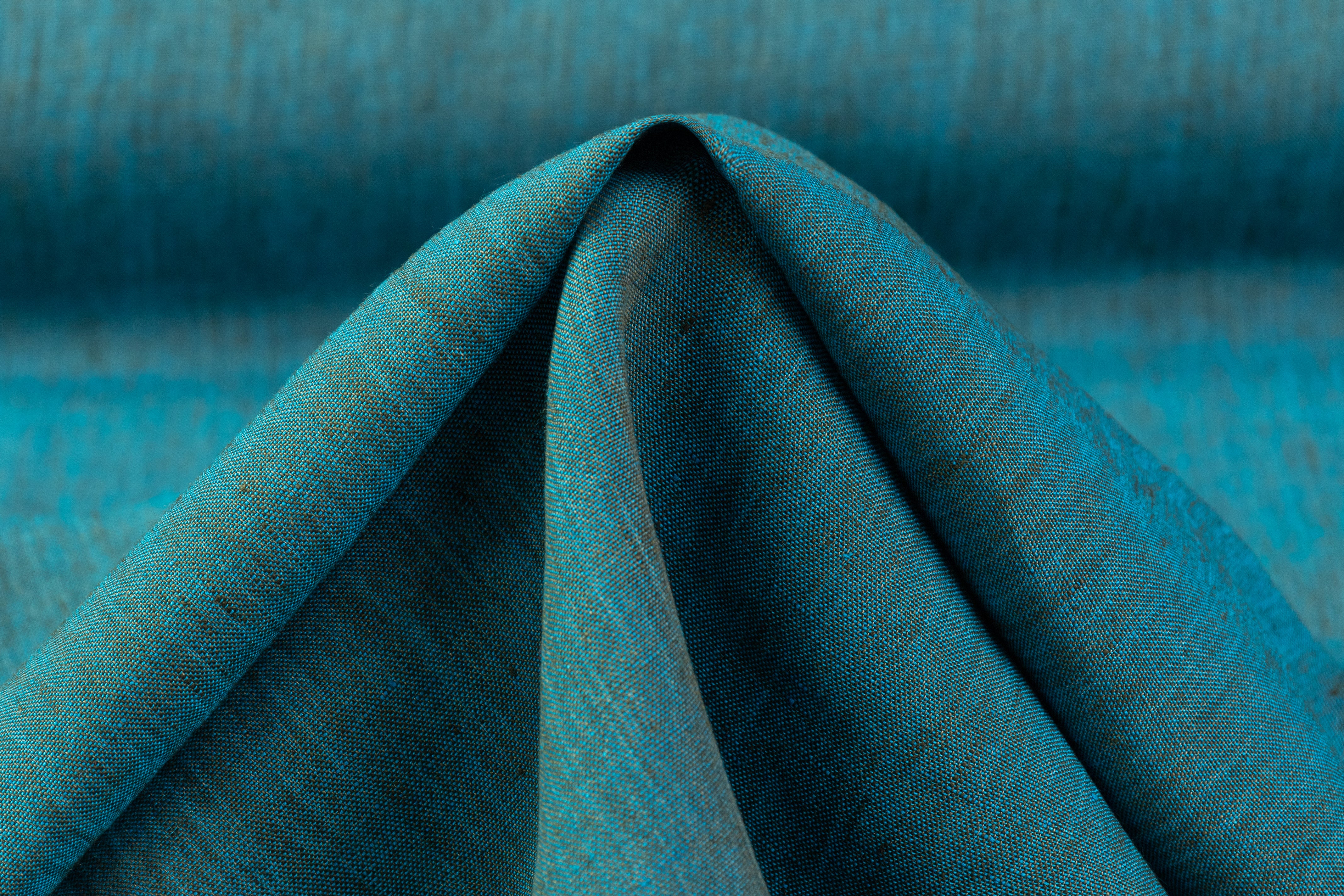 Two Tone Italian Linen - Olive / Aqua Blue