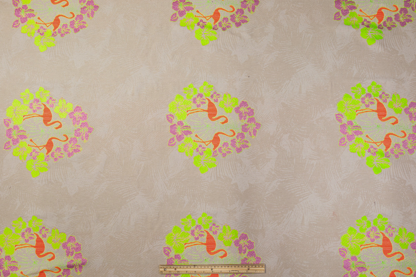 Floral Flamingo Metallic Rayon Poly Brocade - Multicolor