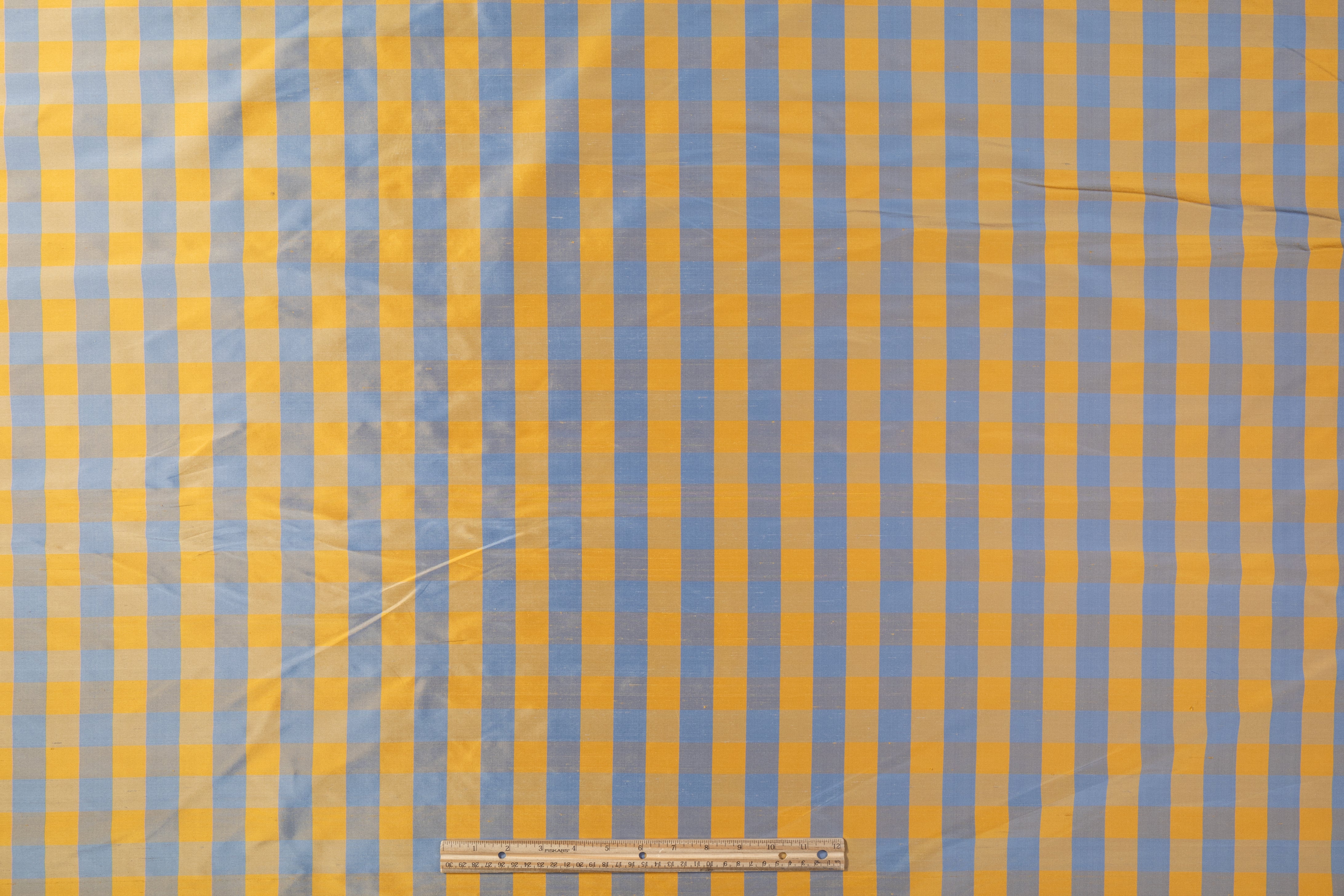 Checked Silk Shantung - Gold / Blue