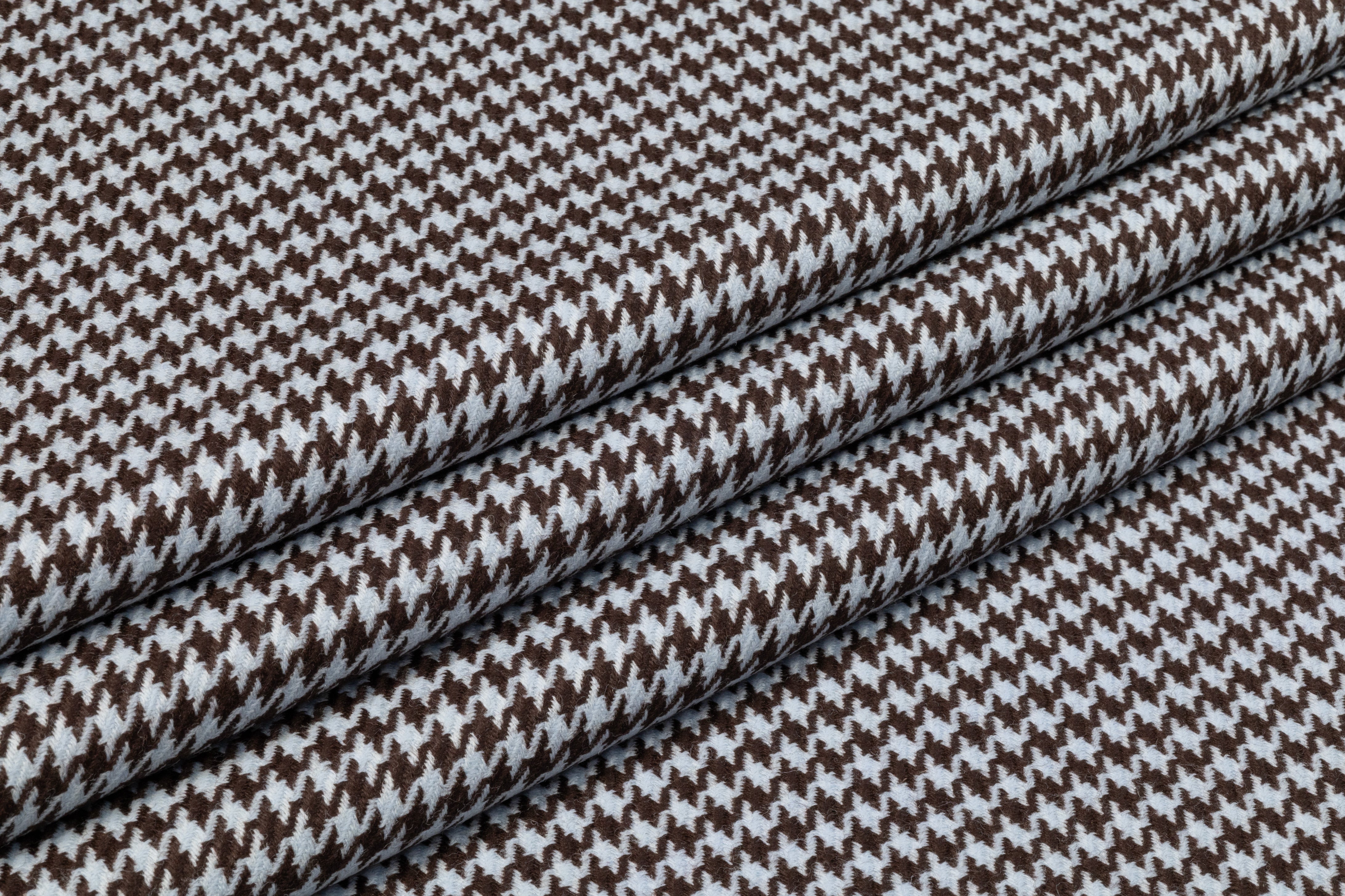 Houndstooth Italian Wool Suiting - Blue / Brown
