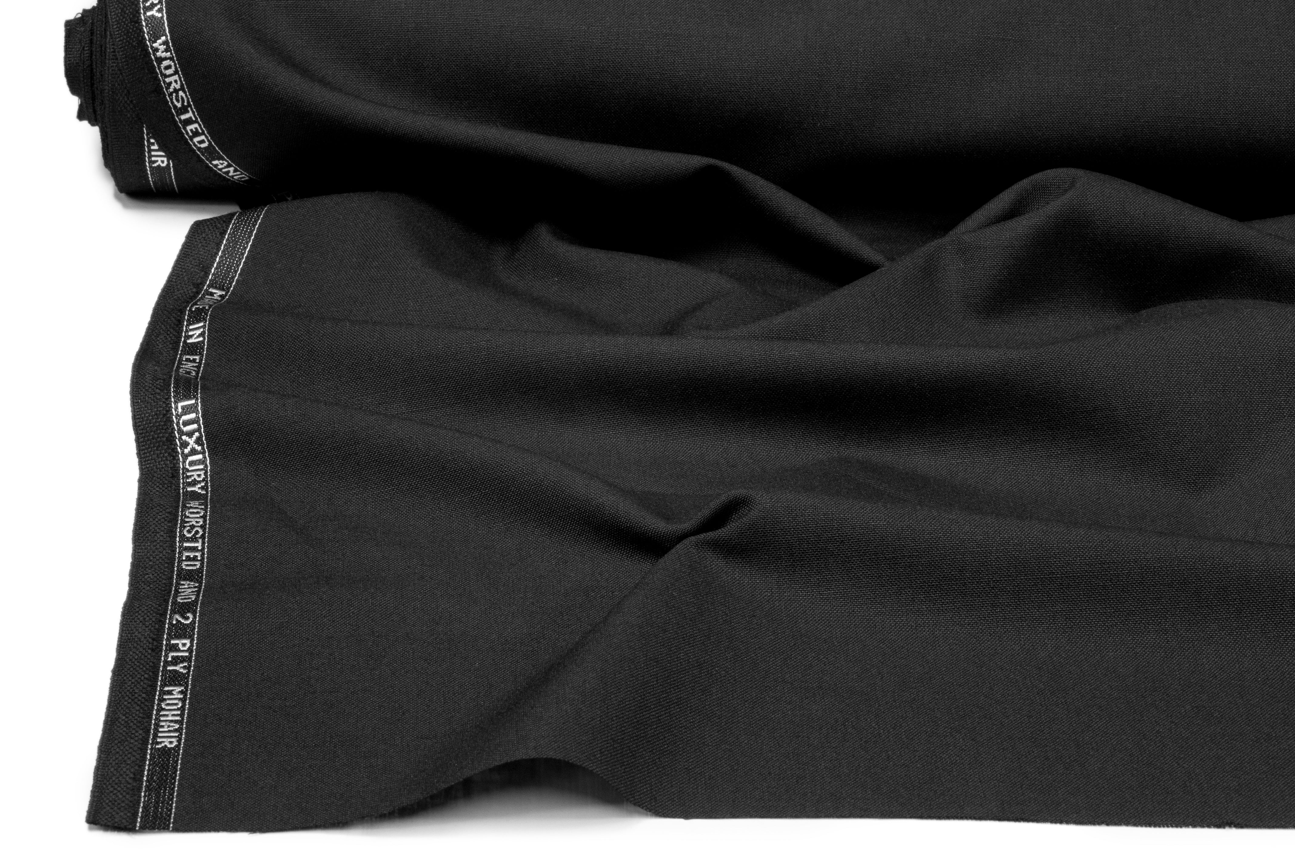 Luxury Worsted and 2 Ply Mohair Wool English Suiting - Black
