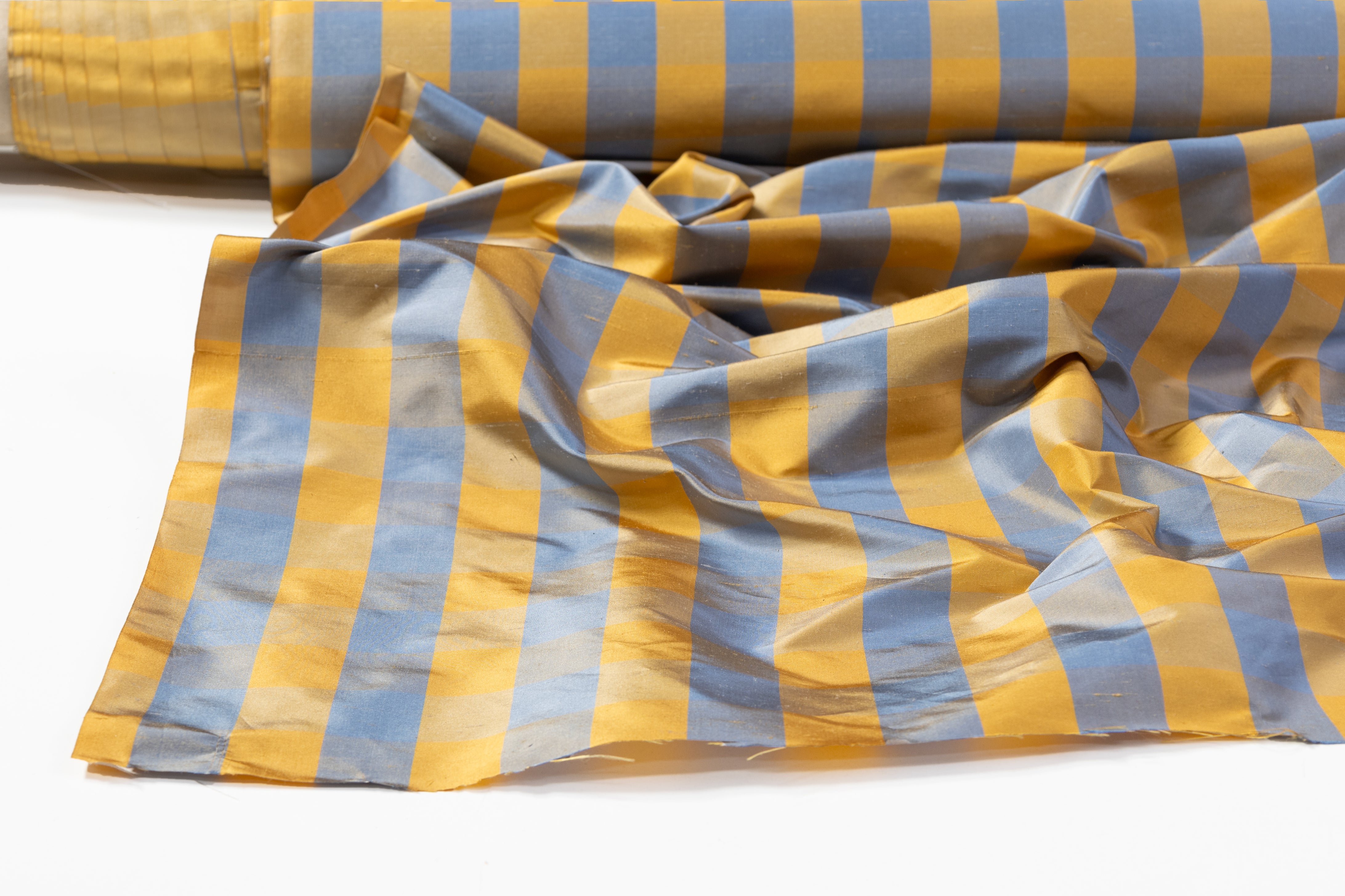 Checked Silk Shantung - Gold / Blue