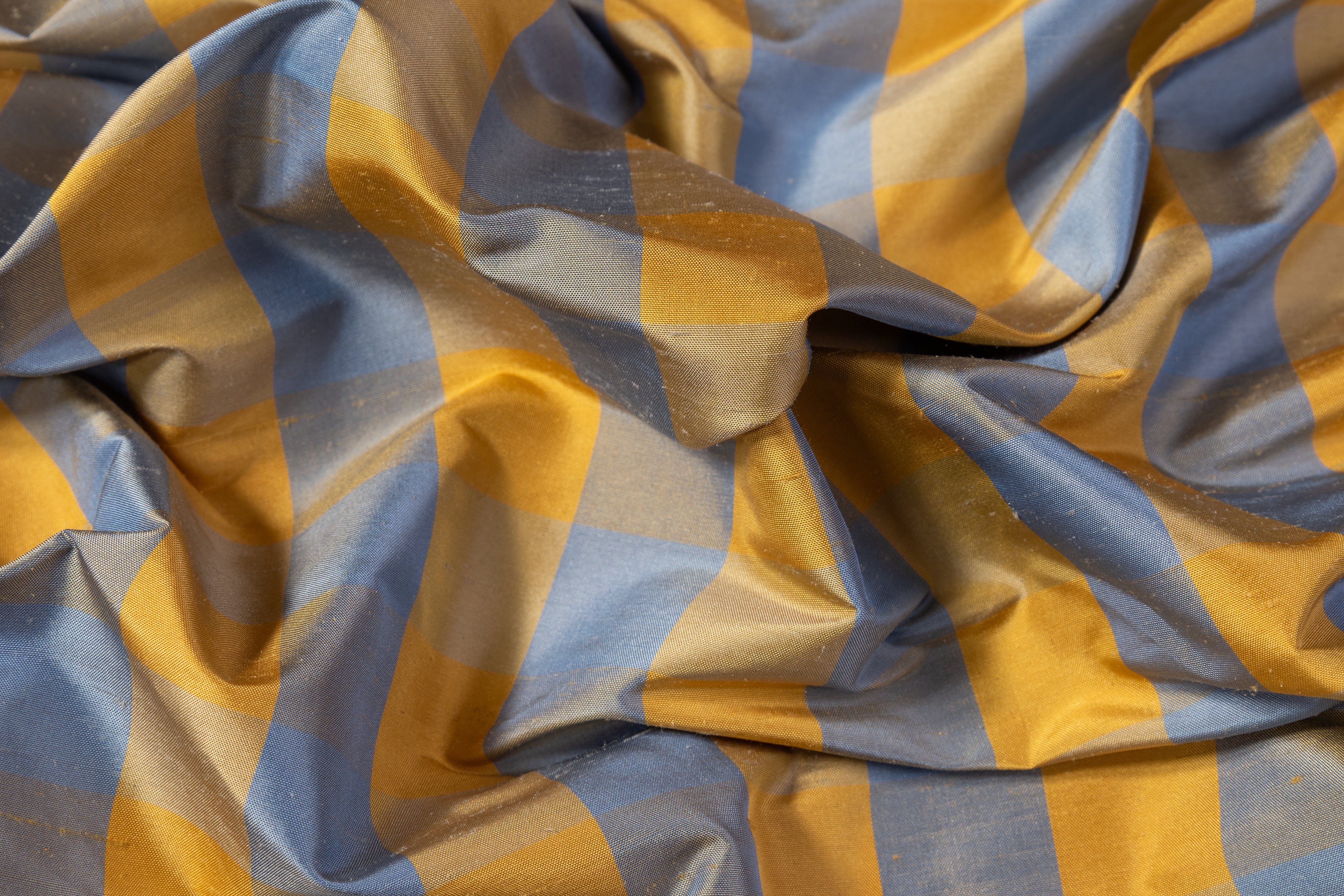 Checked Silk Shantung - Gold / Blue