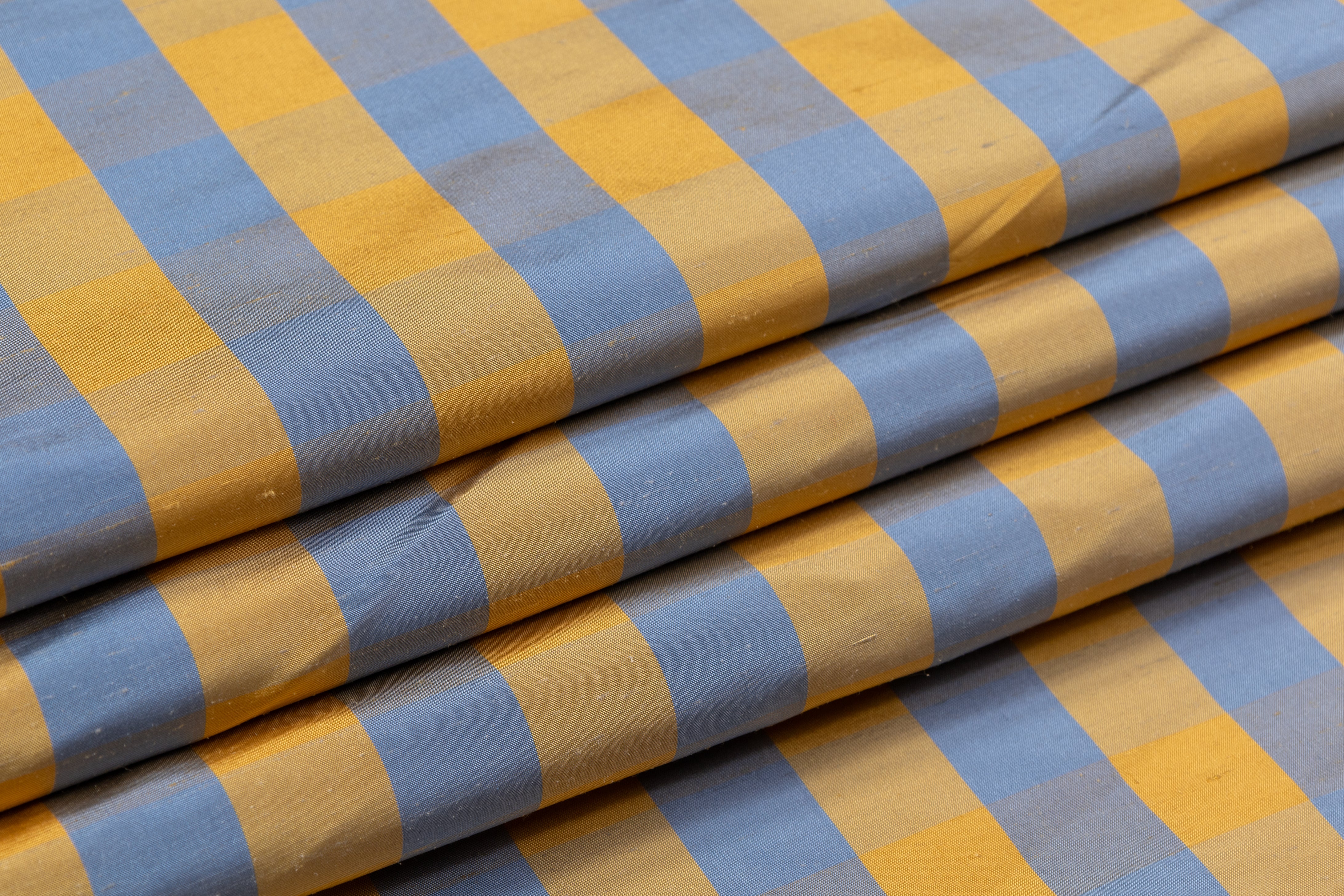 Checked Silk Shantung - Gold / Blue