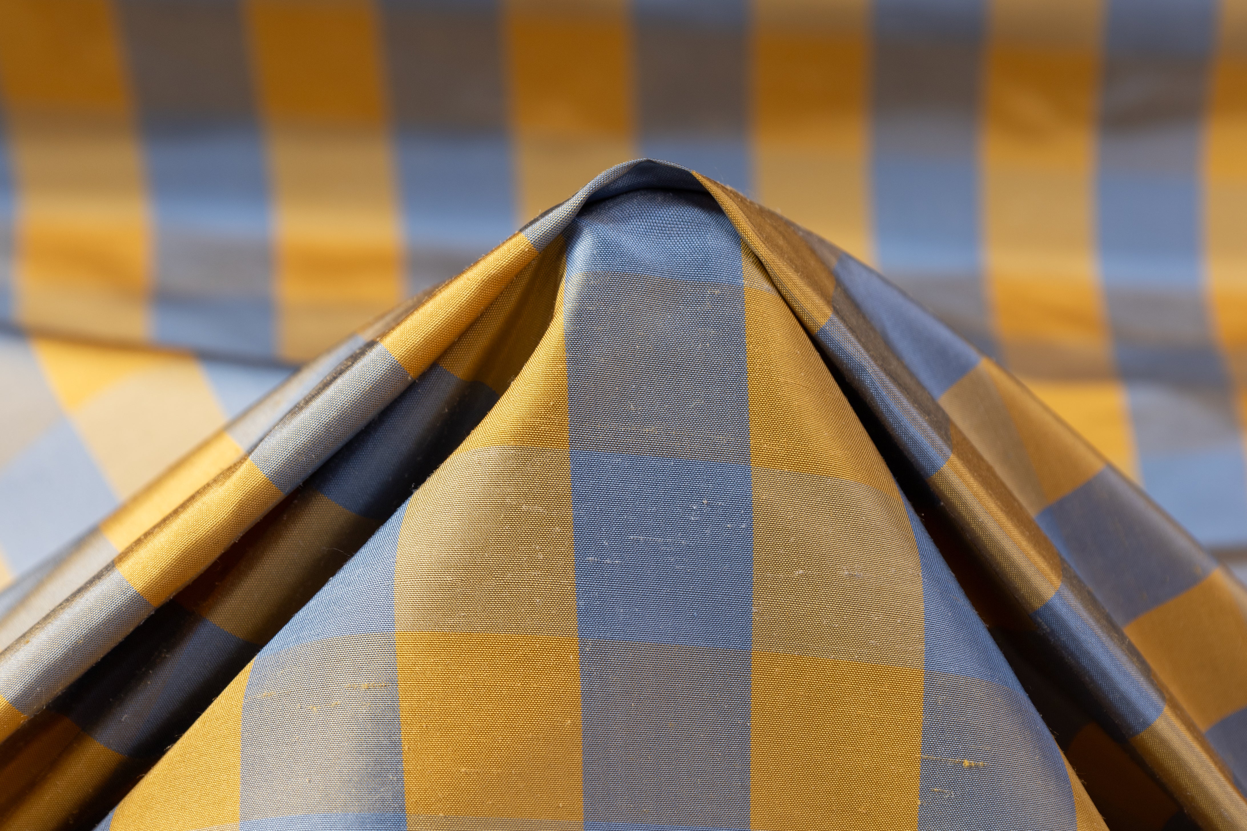 Checked Silk Shantung - Gold / Blue