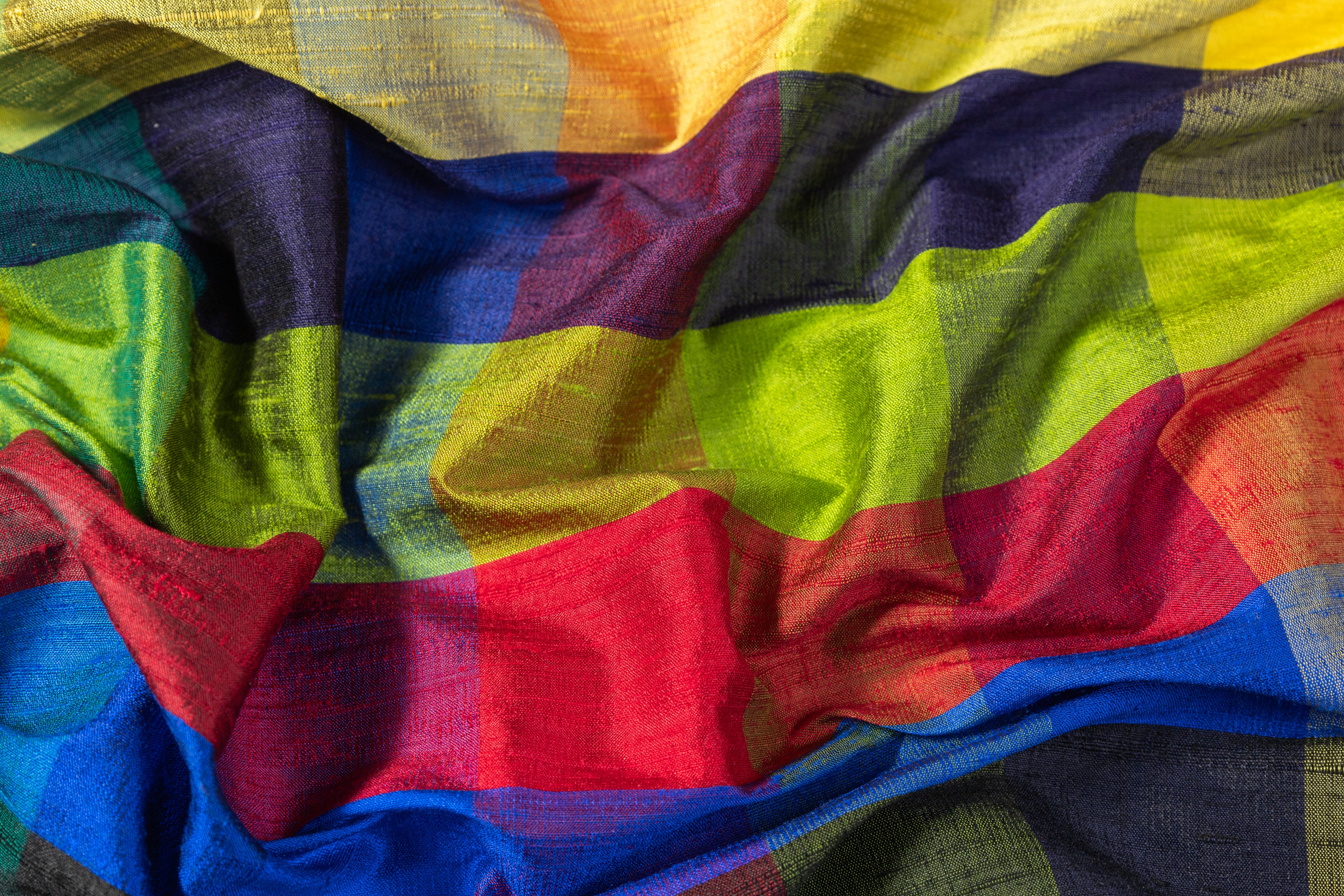 Checked Silk Shantung - Multicolor