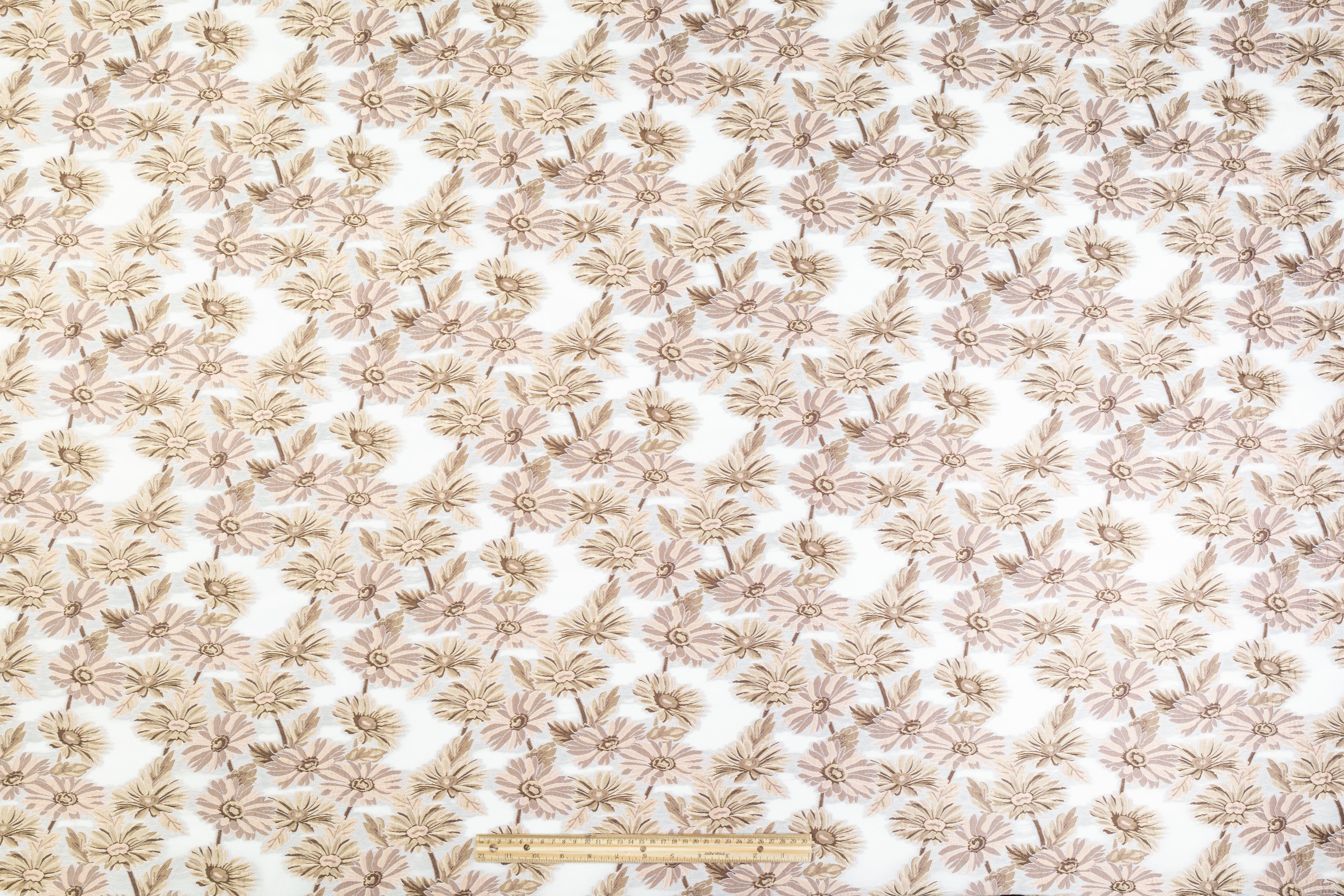 Floral Embroidered Gazar Brocade - White / Beige
