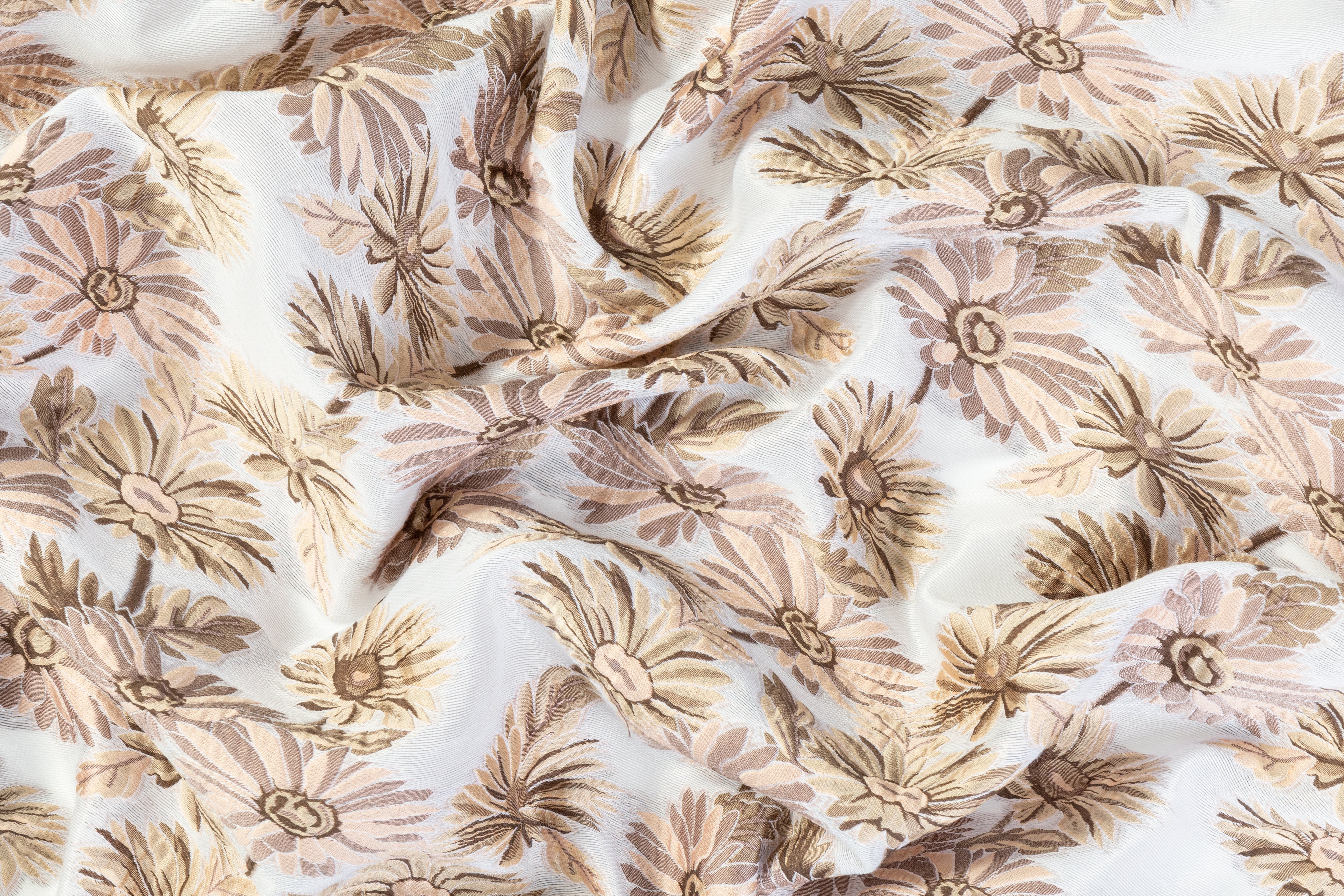 Floral Embroidered Gazar Brocade - White / Beige