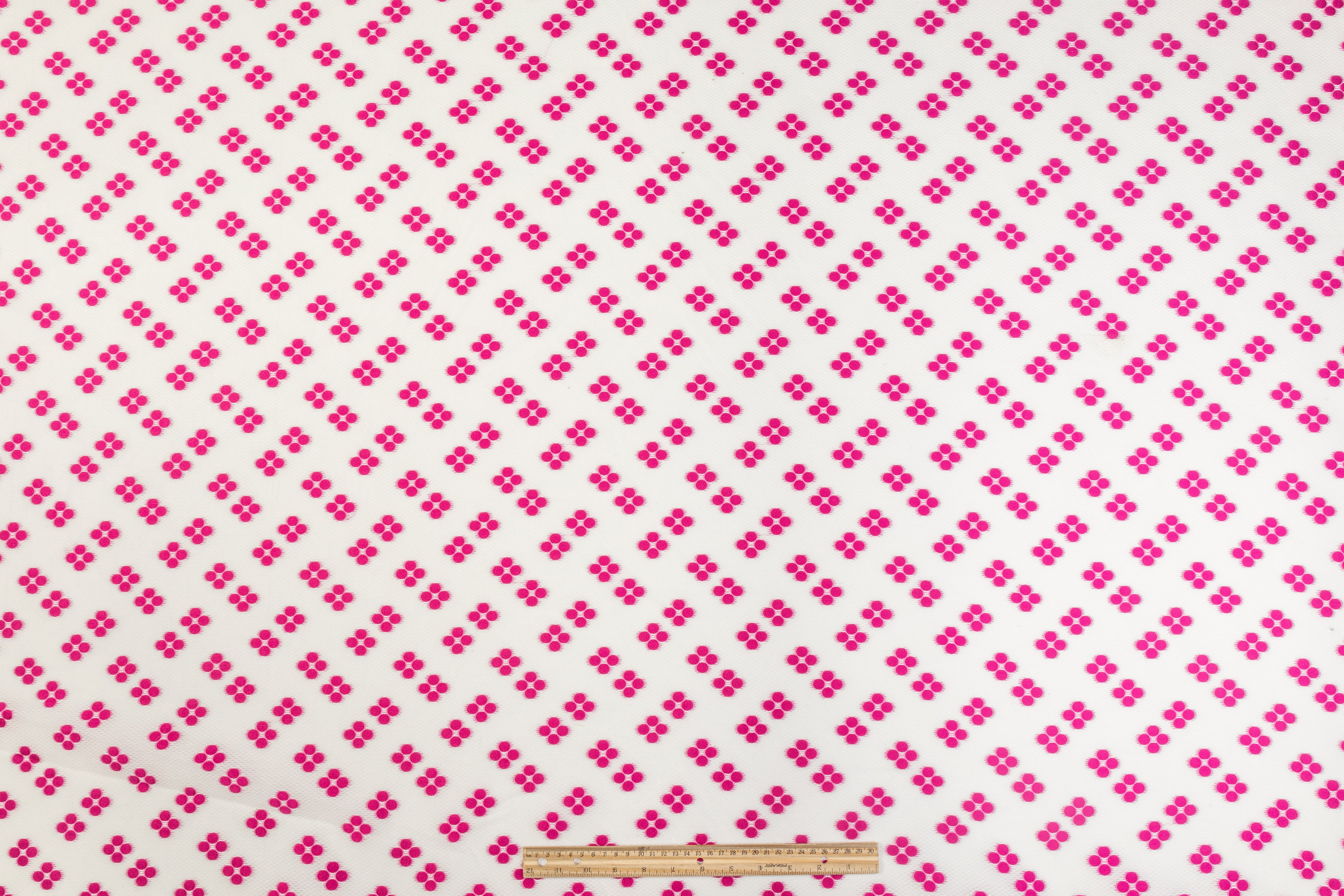 Embroidered Polyester Organza - White / Fuchsia