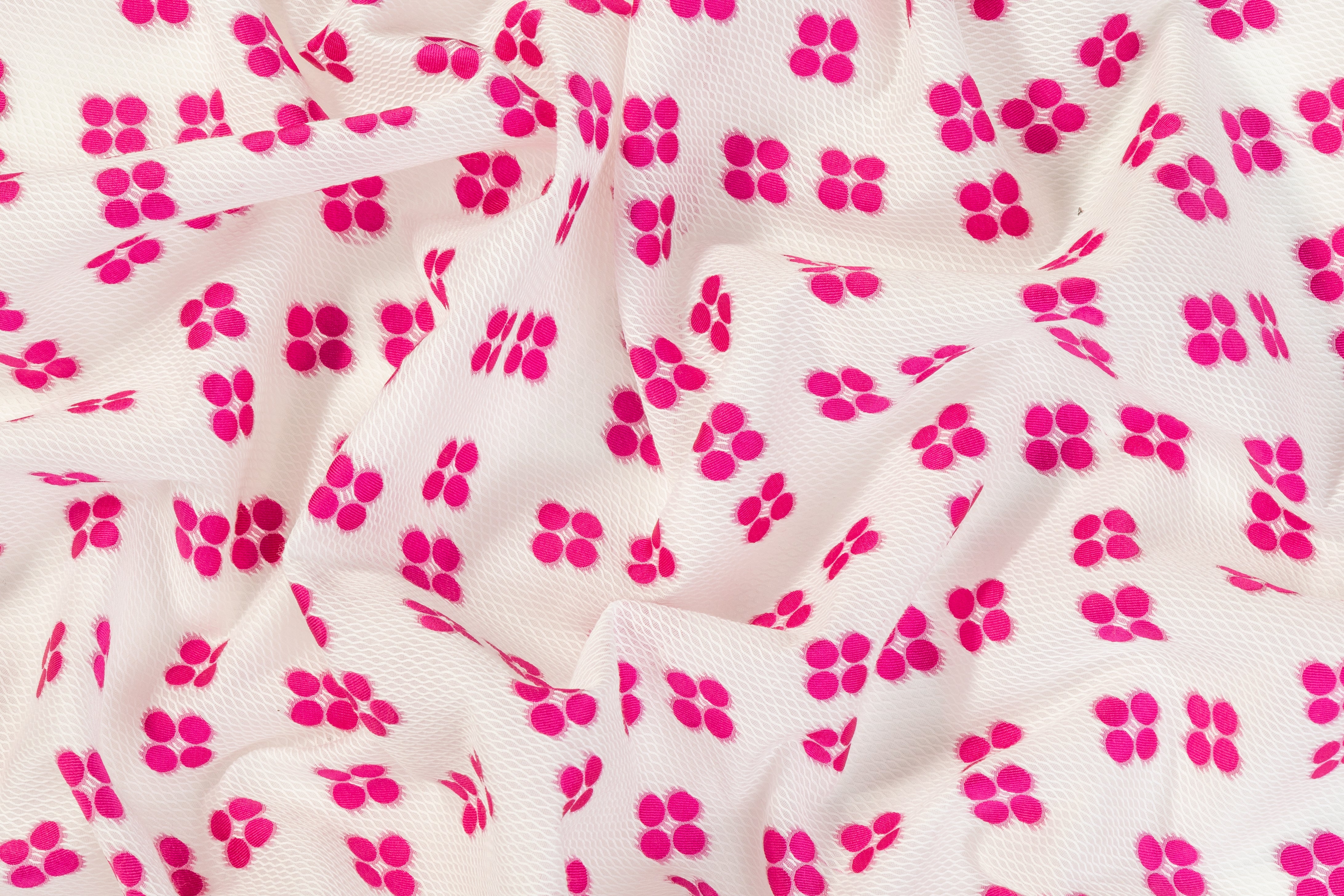 Embroidered Polyester Organza - White / Fuchsia