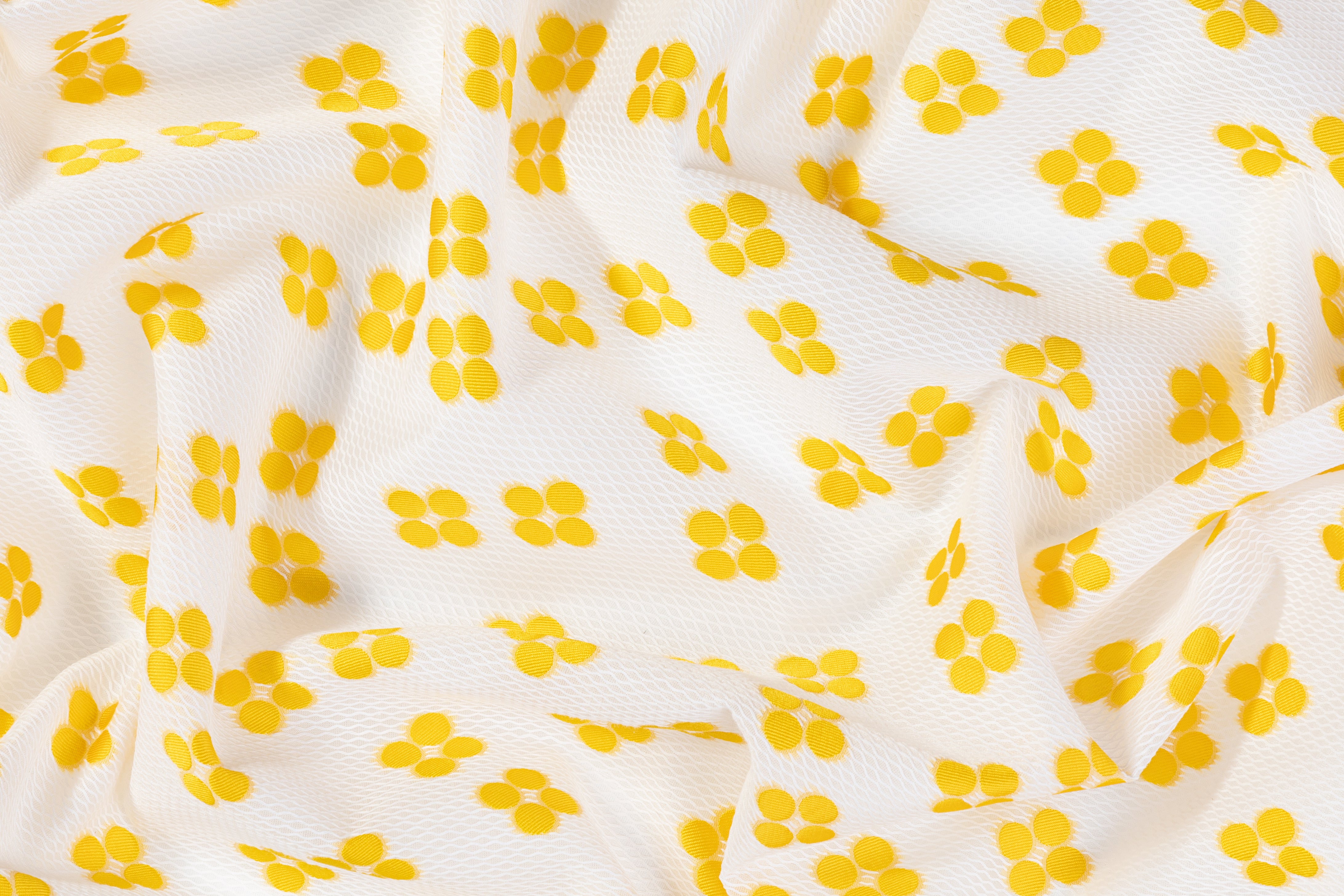 Embroidered Polyester Organza - White / Yellow