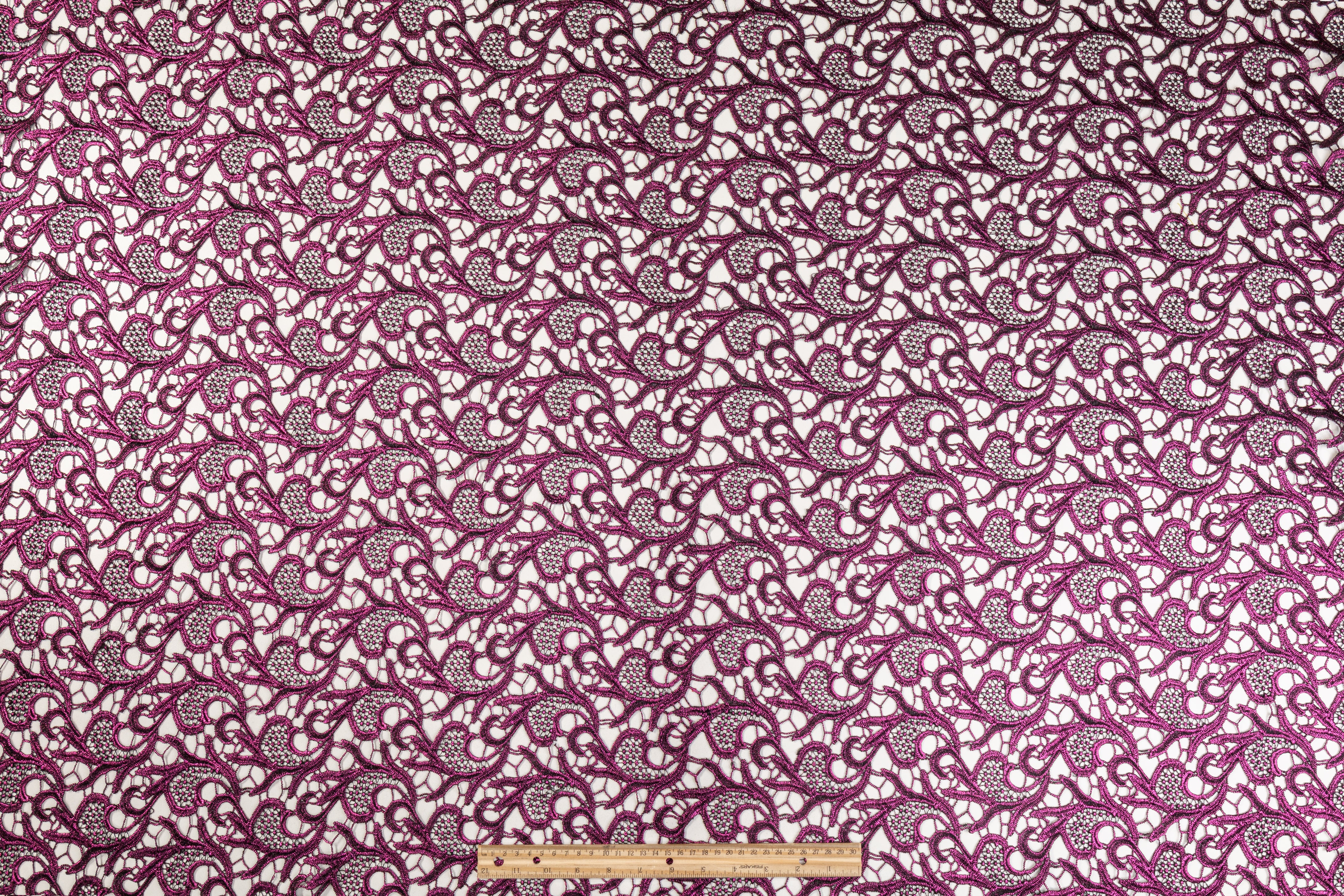 Metallic Guipure Lace - Black / Fuchsia