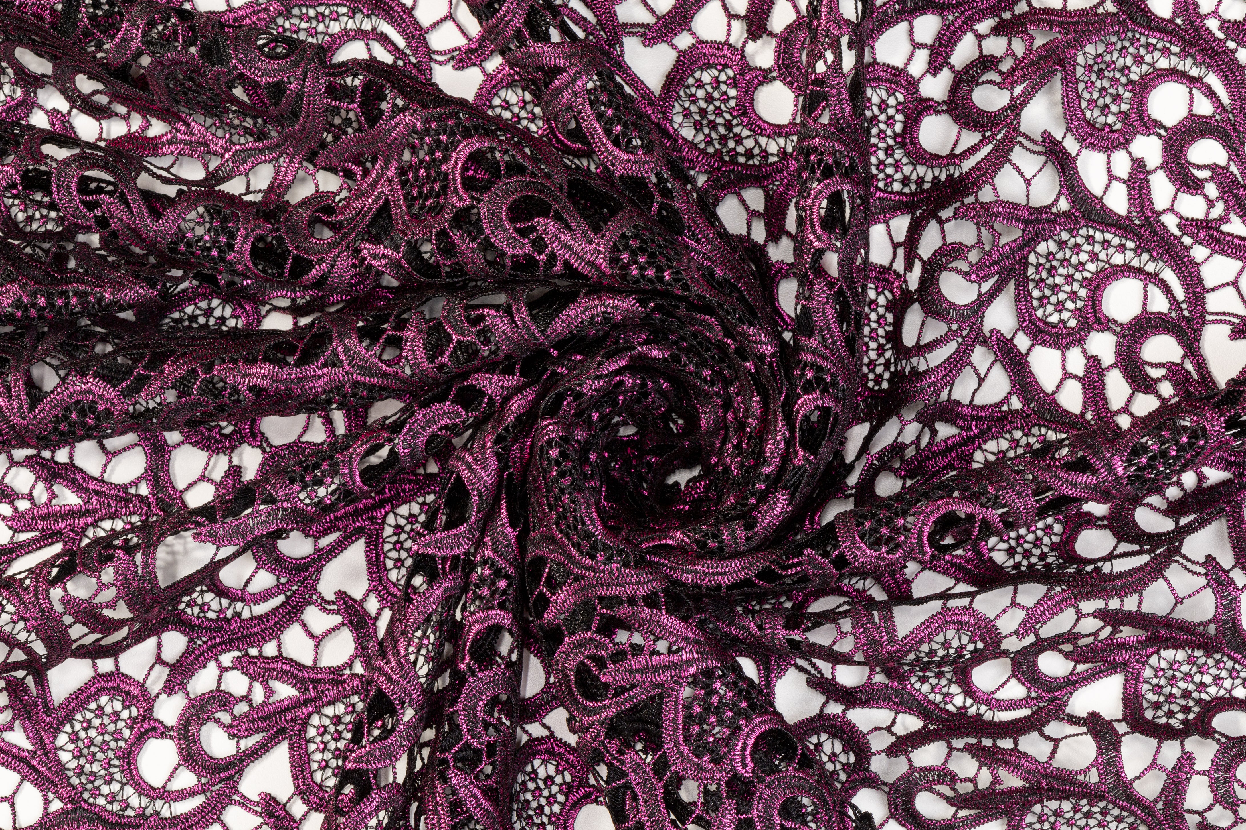 Metallic Guipure Lace - Black / Fuchsia