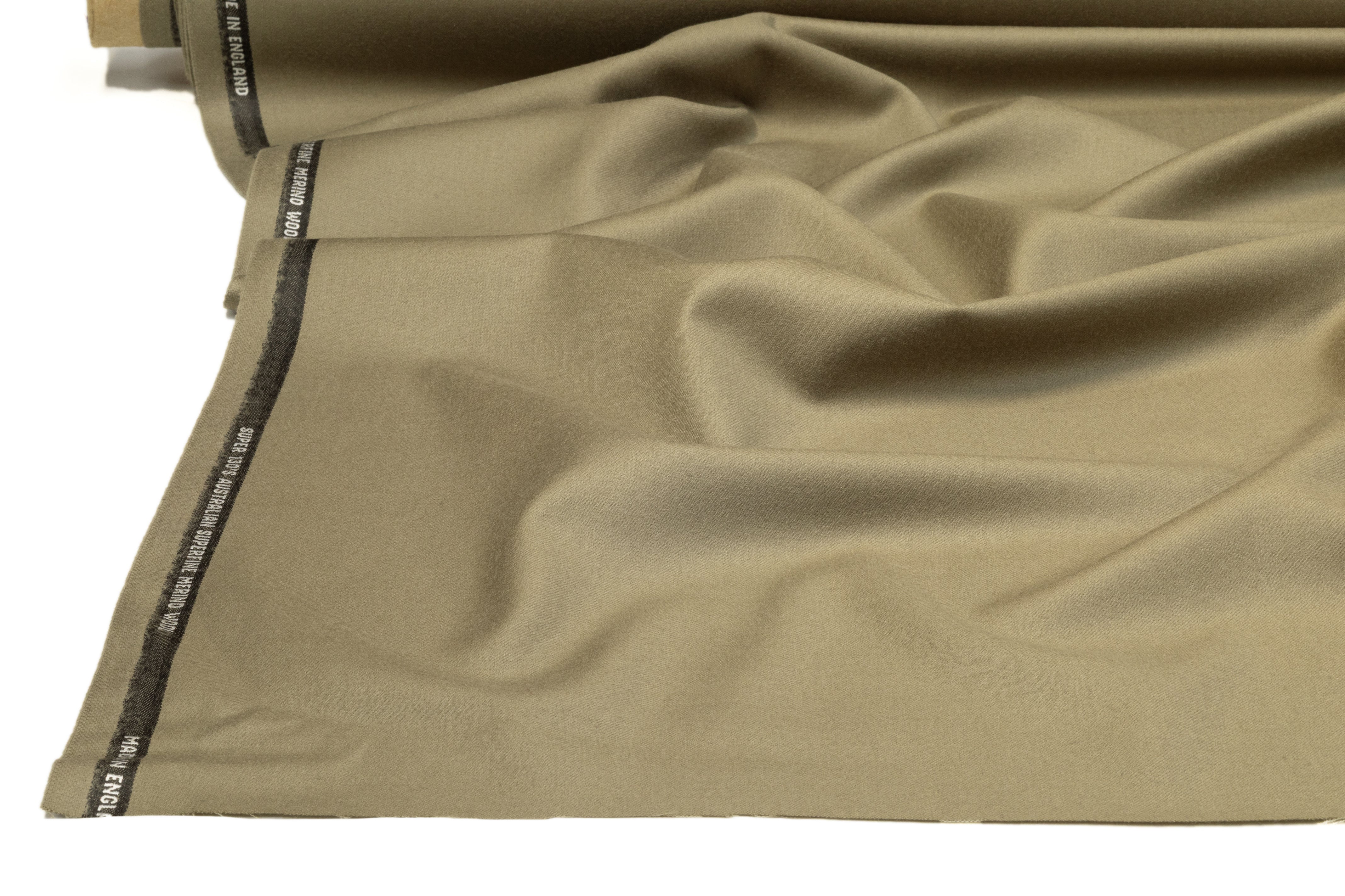 Super 130s English Merino Wool Flannel Suiting - Olive Khaki