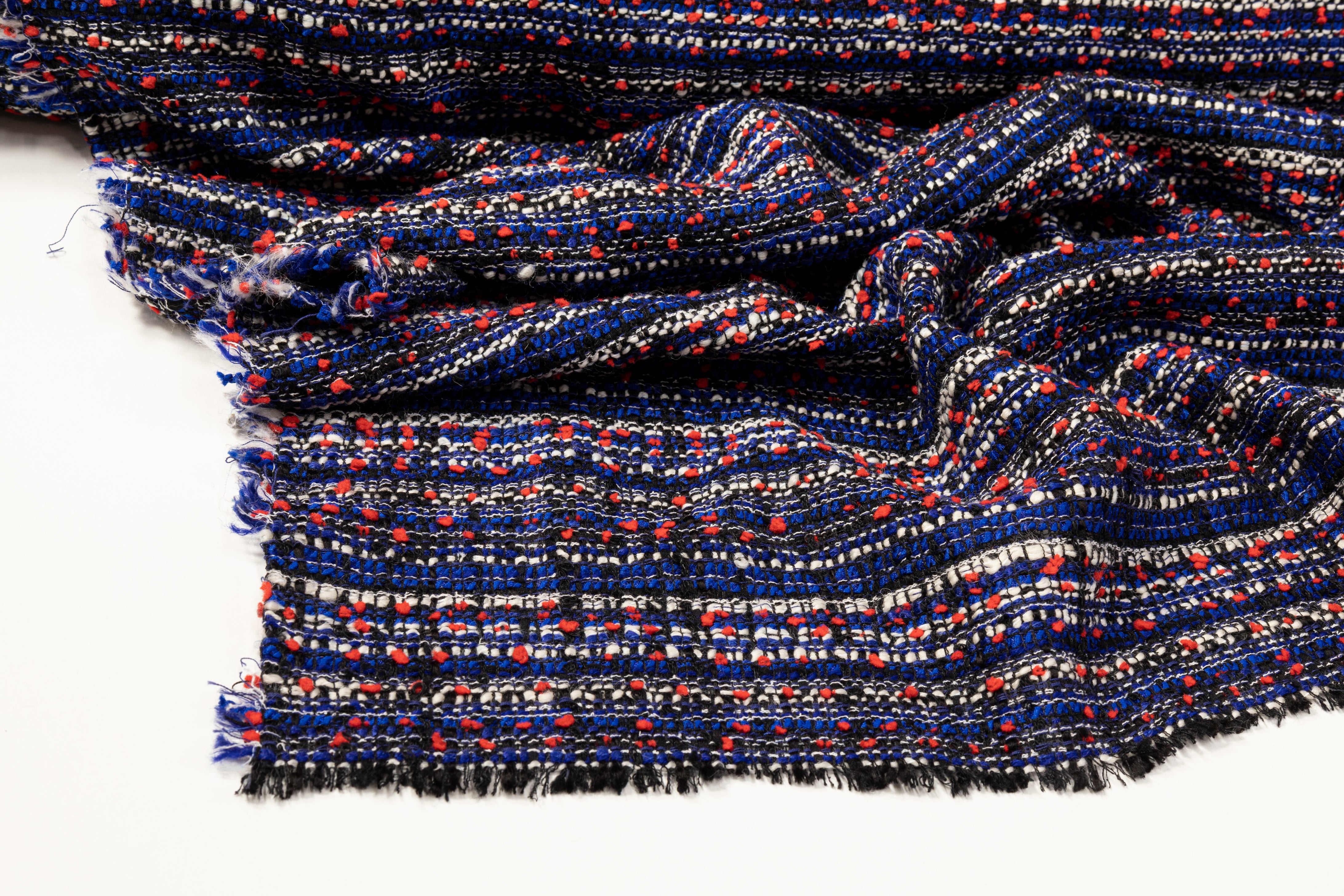 Poly Wool Tweed Boucle - Blue / Black / Red / White