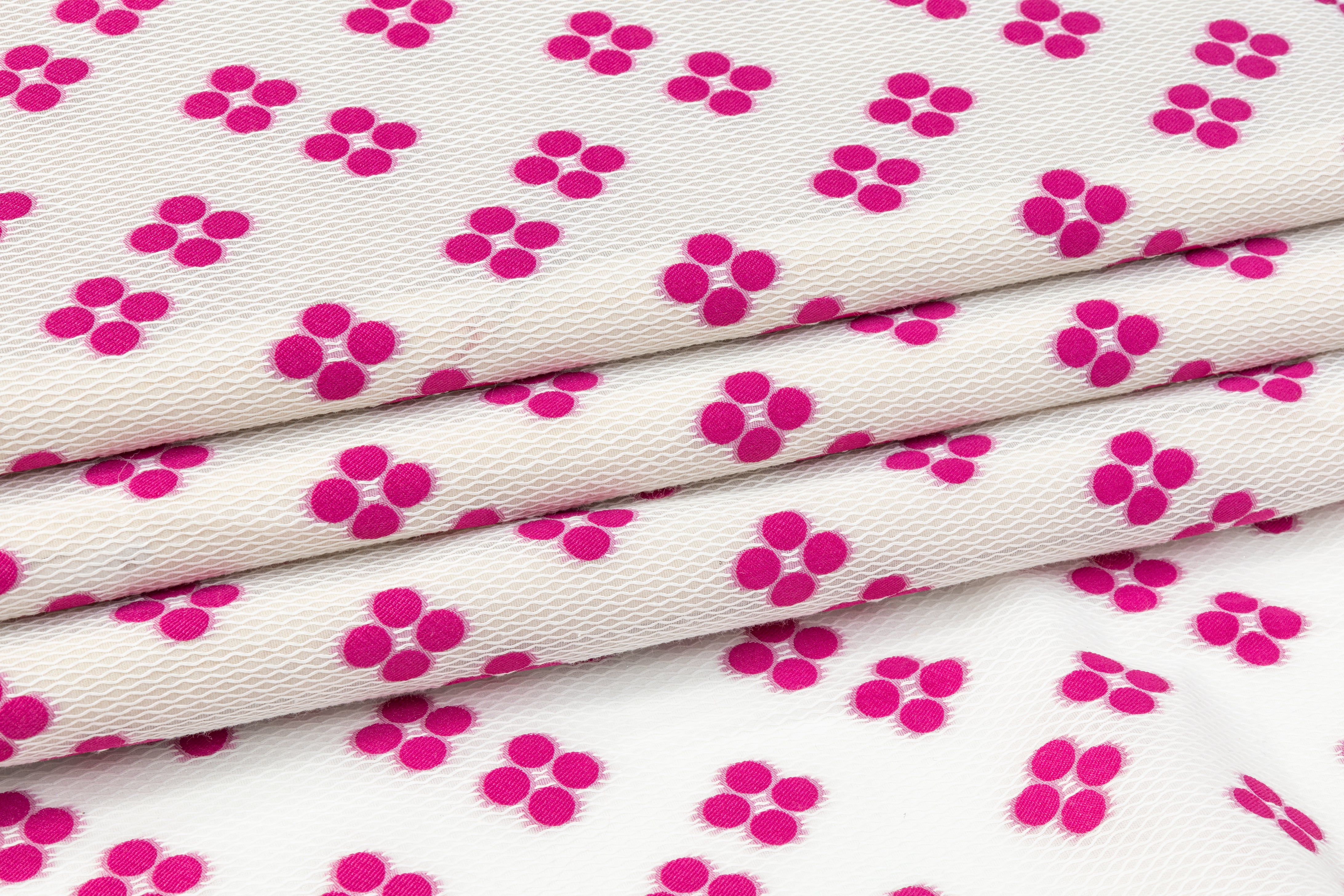 Embroidered Polyester Organza - White / Fuchsia