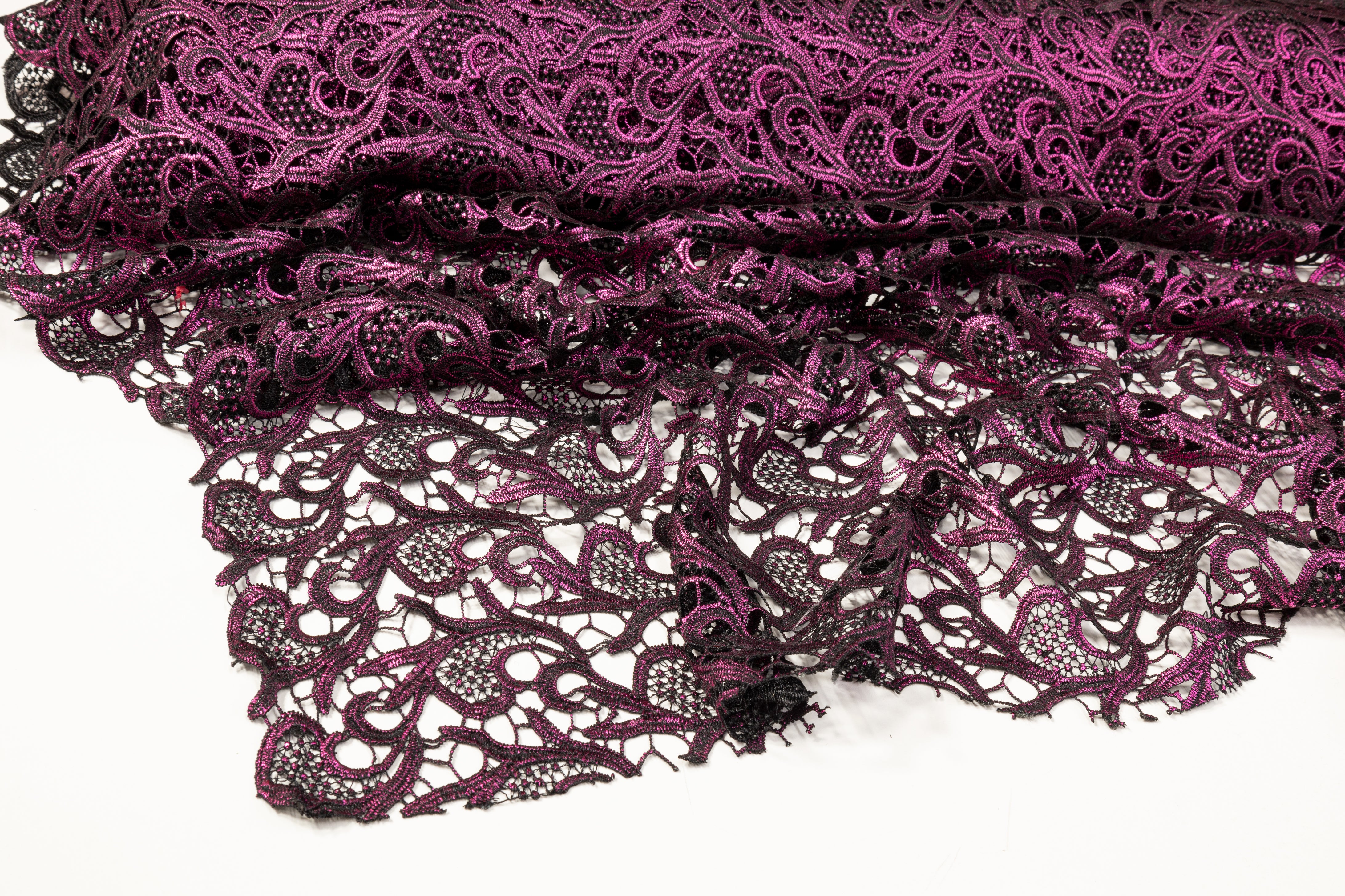 Metallic Guipure Lace - Black / Fuchsia