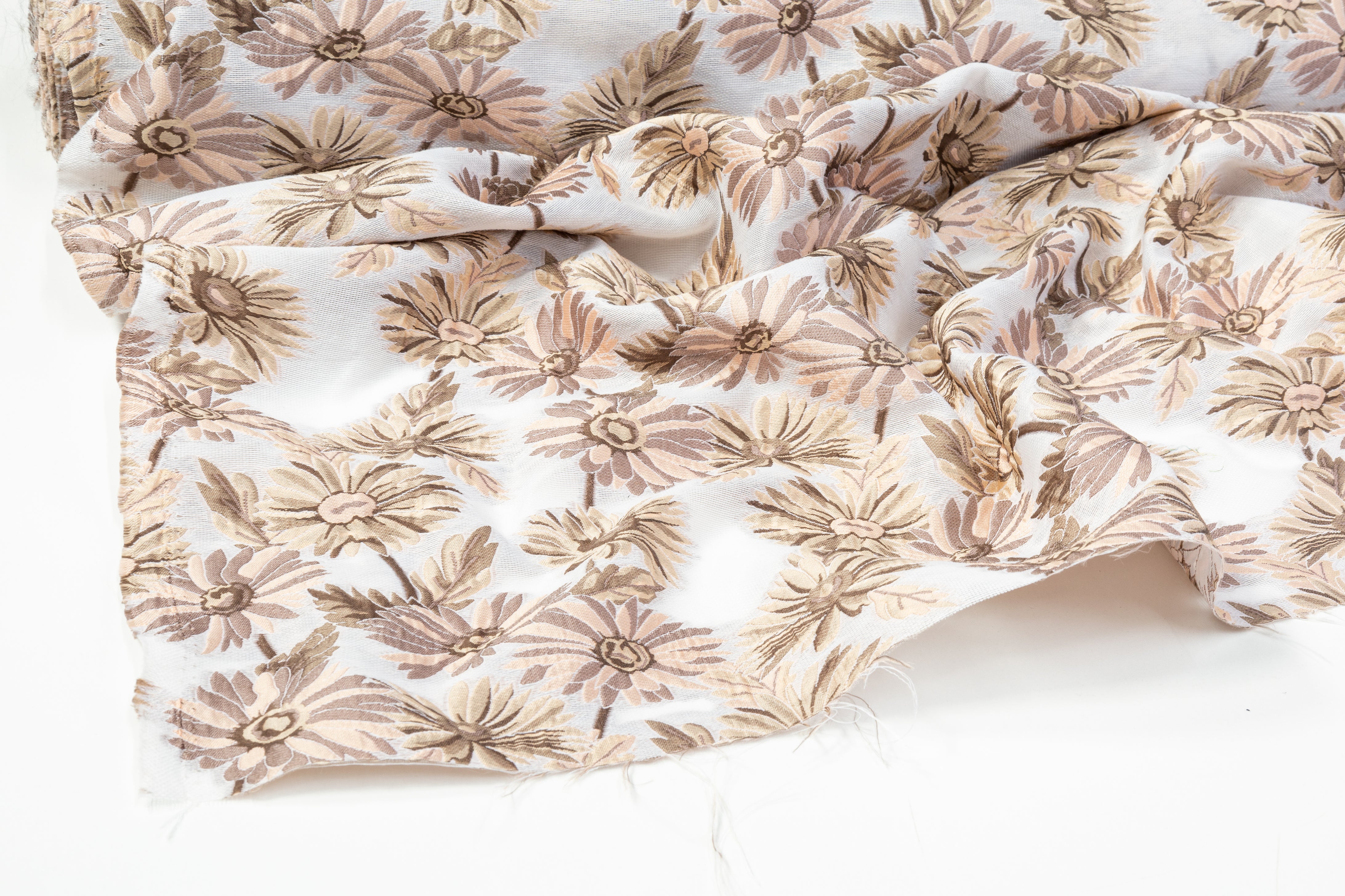 Floral Embroidered Gazar Brocade - White / Beige