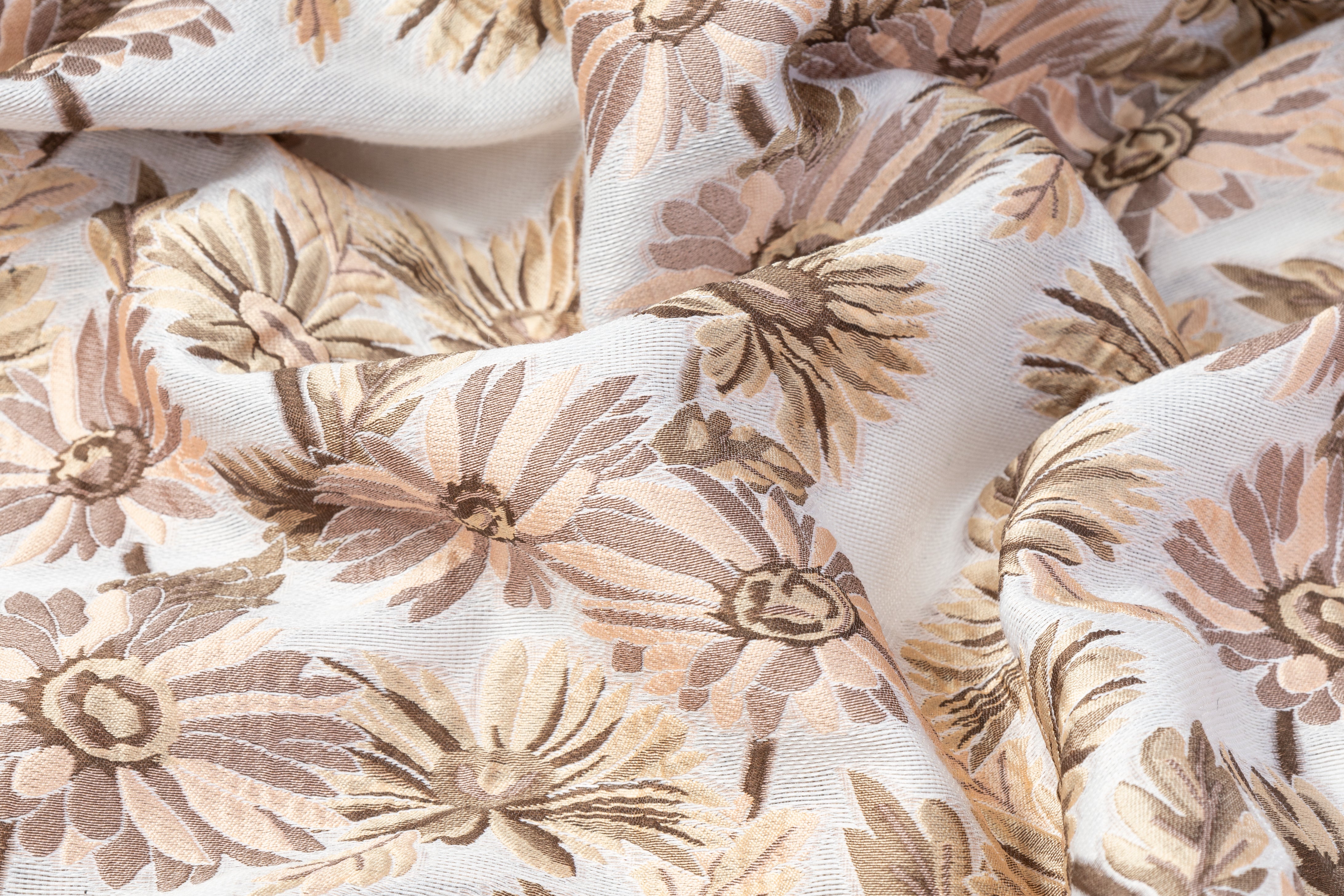 Floral Embroidered Gazar Brocade - White / Beige