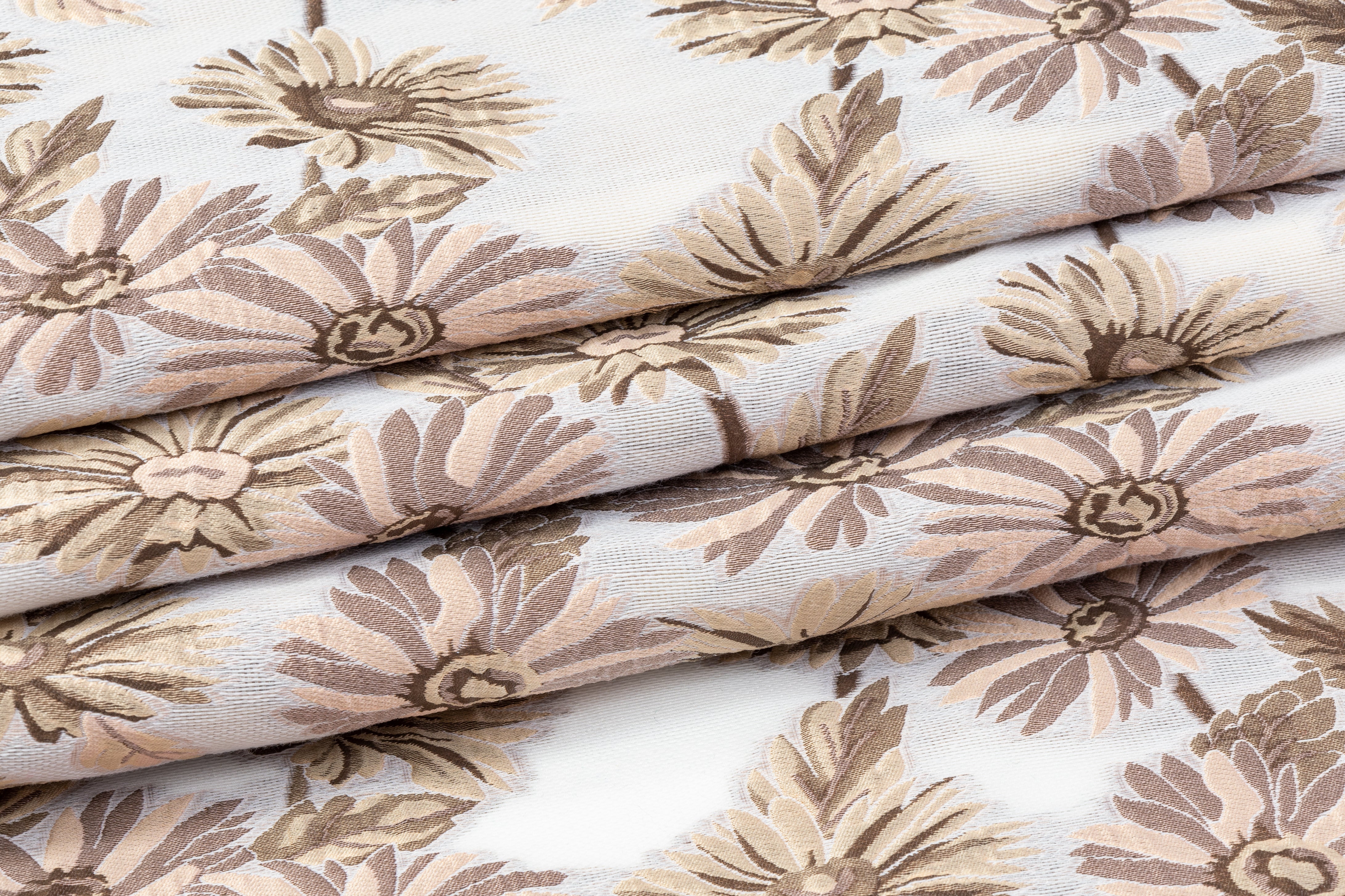 Floral Embroidered Gazar Brocade - White / Beige