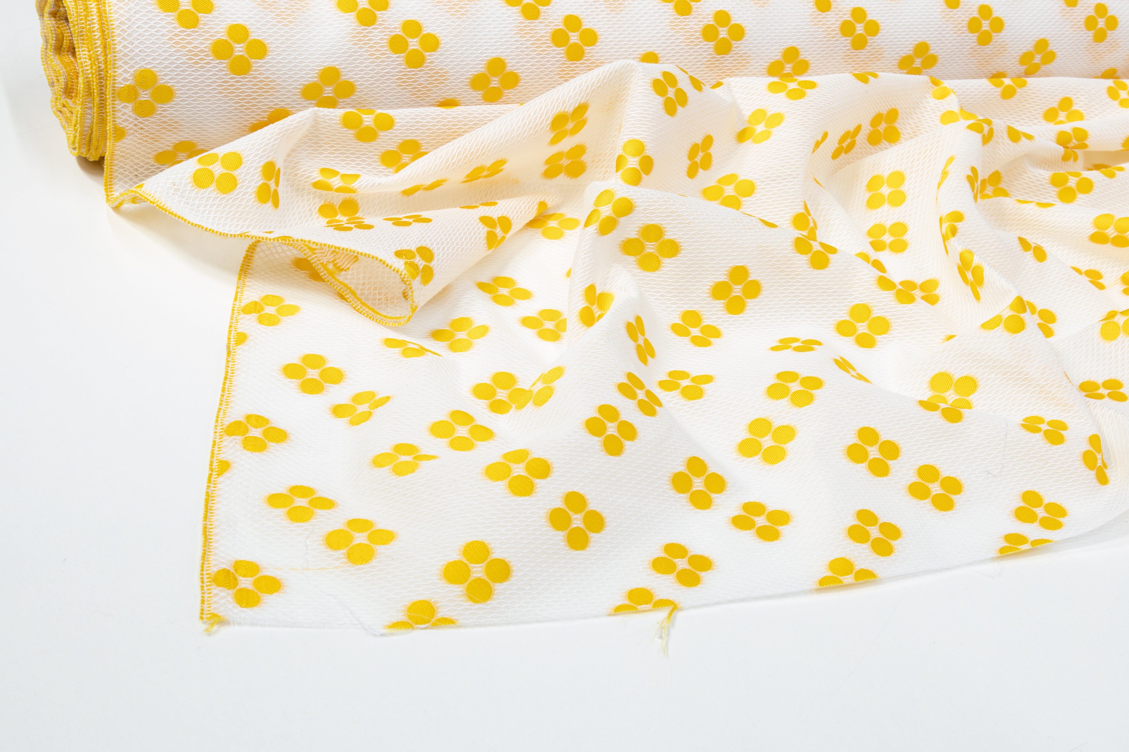 Embroidered Polyester Organza - White / Yellow