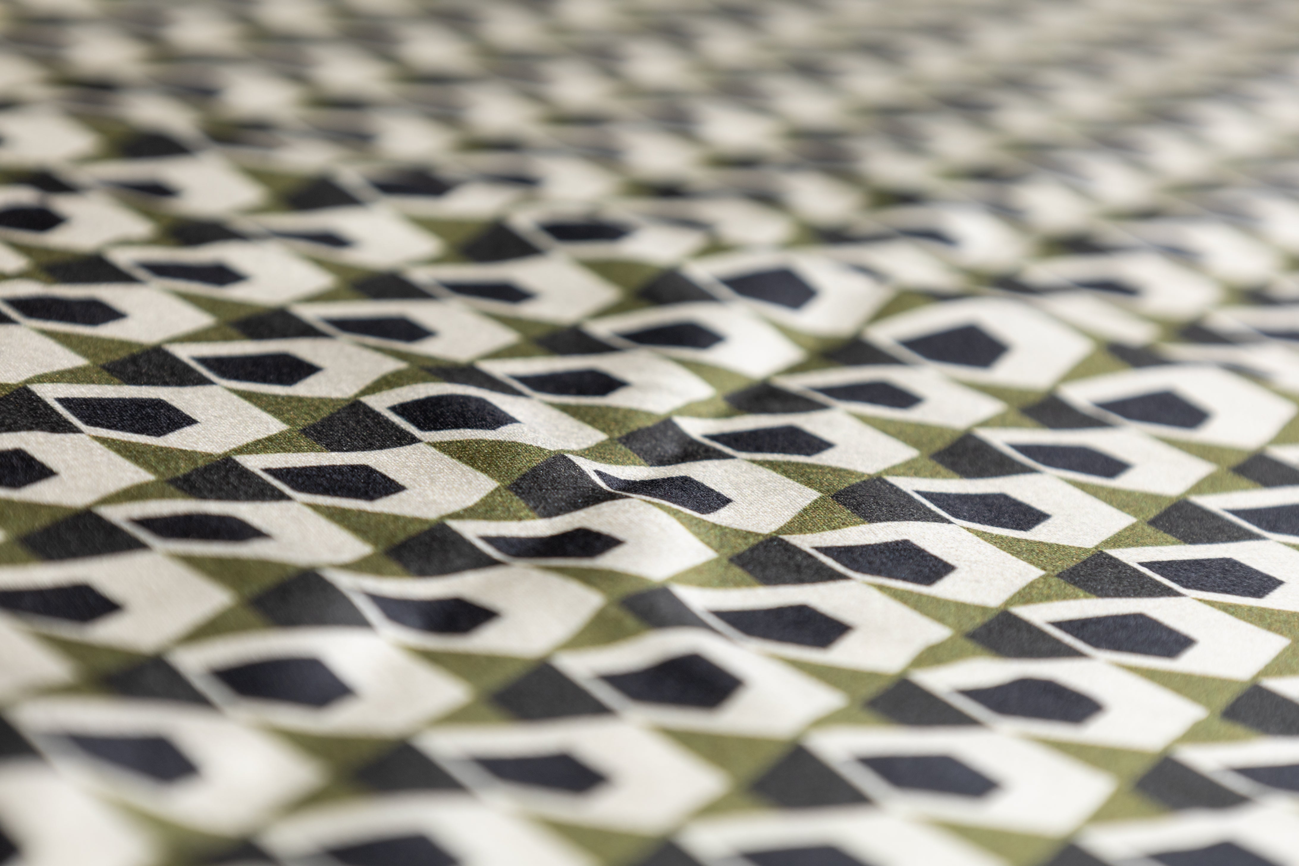 Geometric Silk Charmeuse - Black / Green / Off White