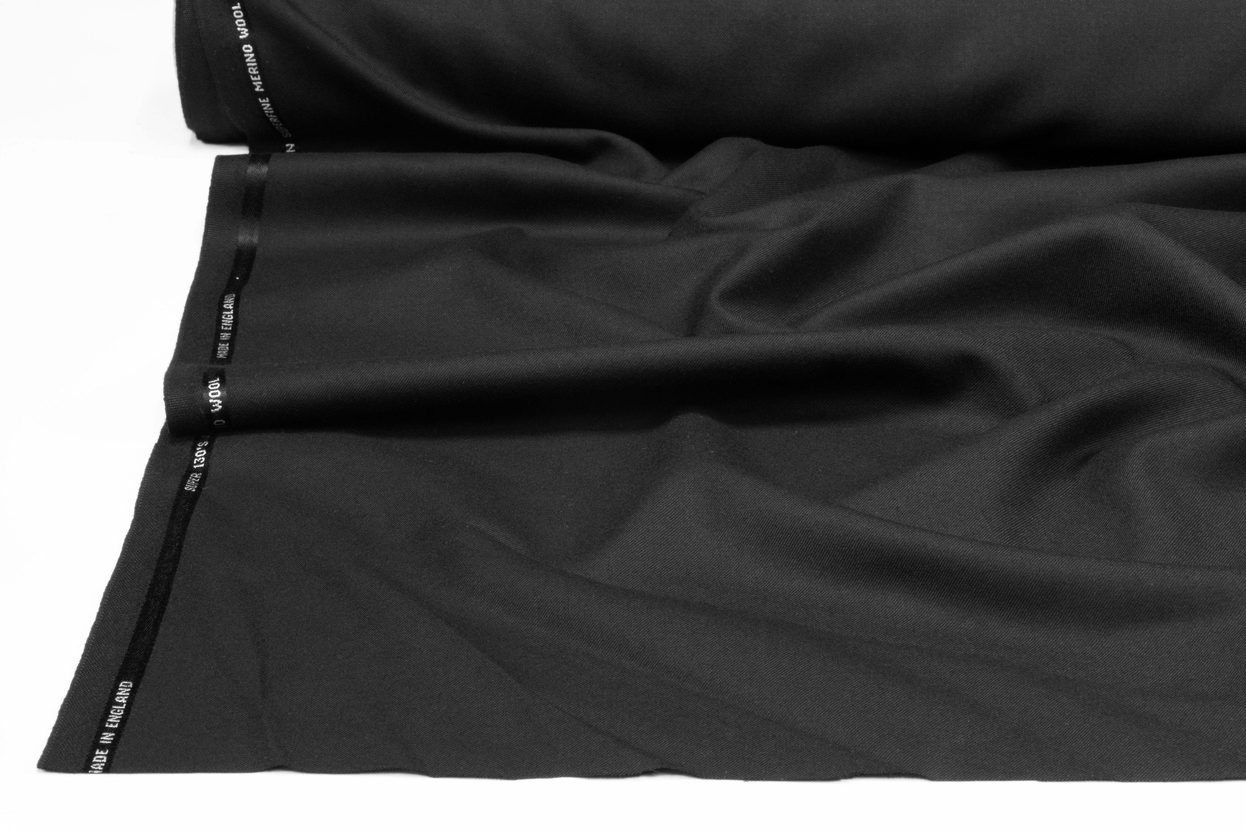 Super 130s English Merino Wool Flannel Suiting - Black