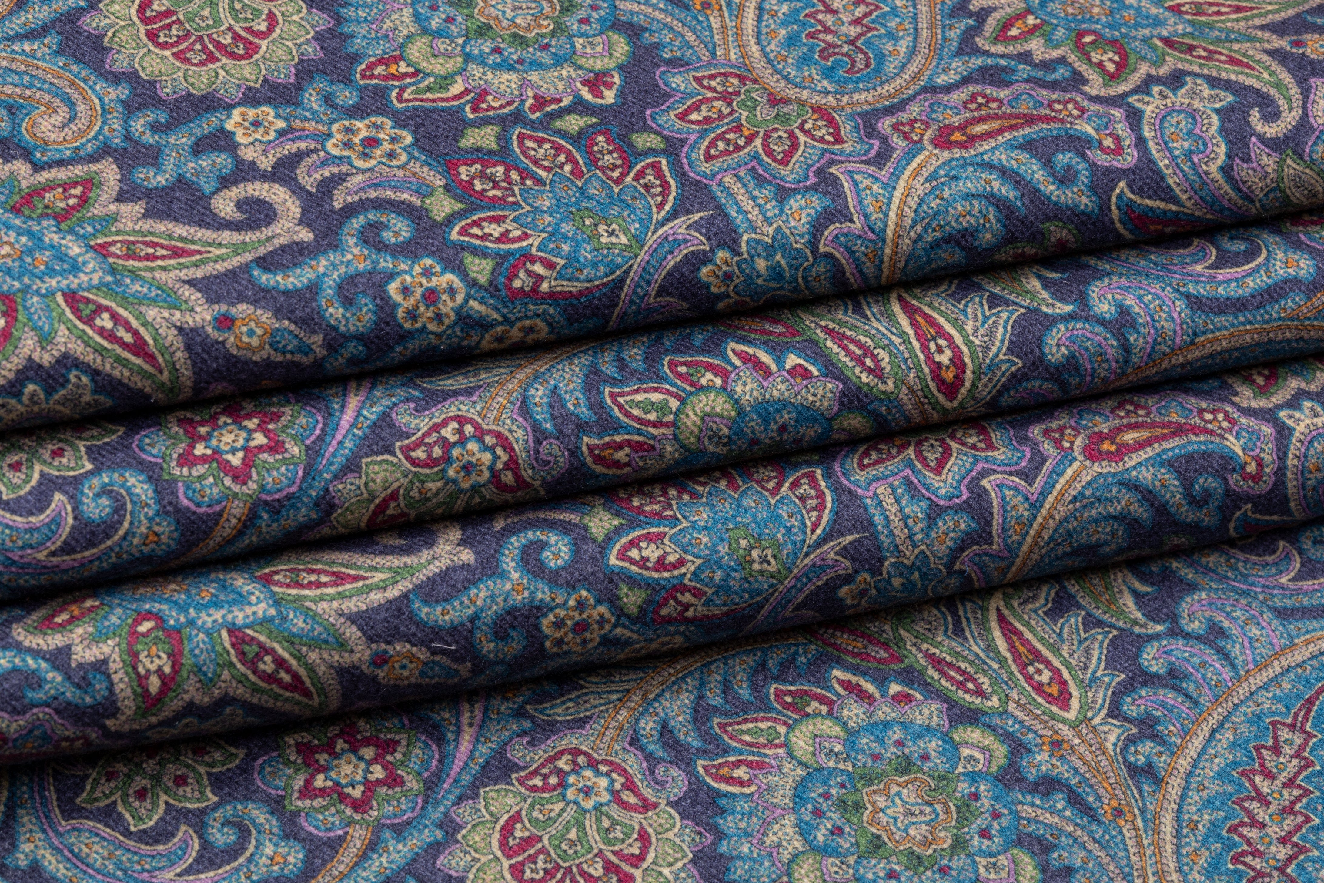 Etro - Paisley Printed Italian Silk Wool Cashmere Coating - Blue