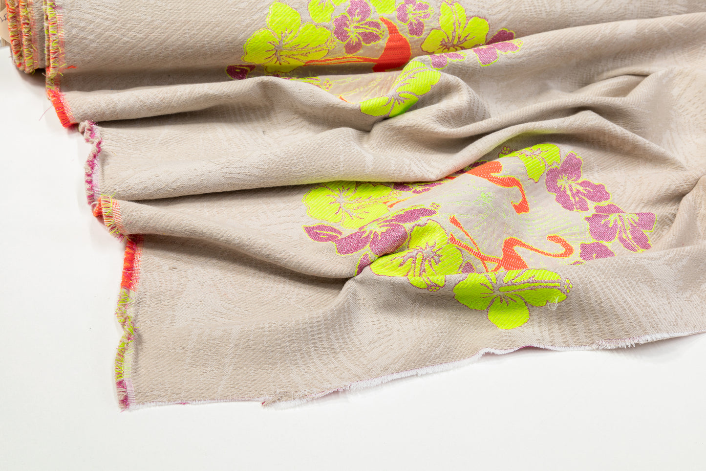 Floral Flamingo Metallic Rayon Poly Brocade - Multicolor