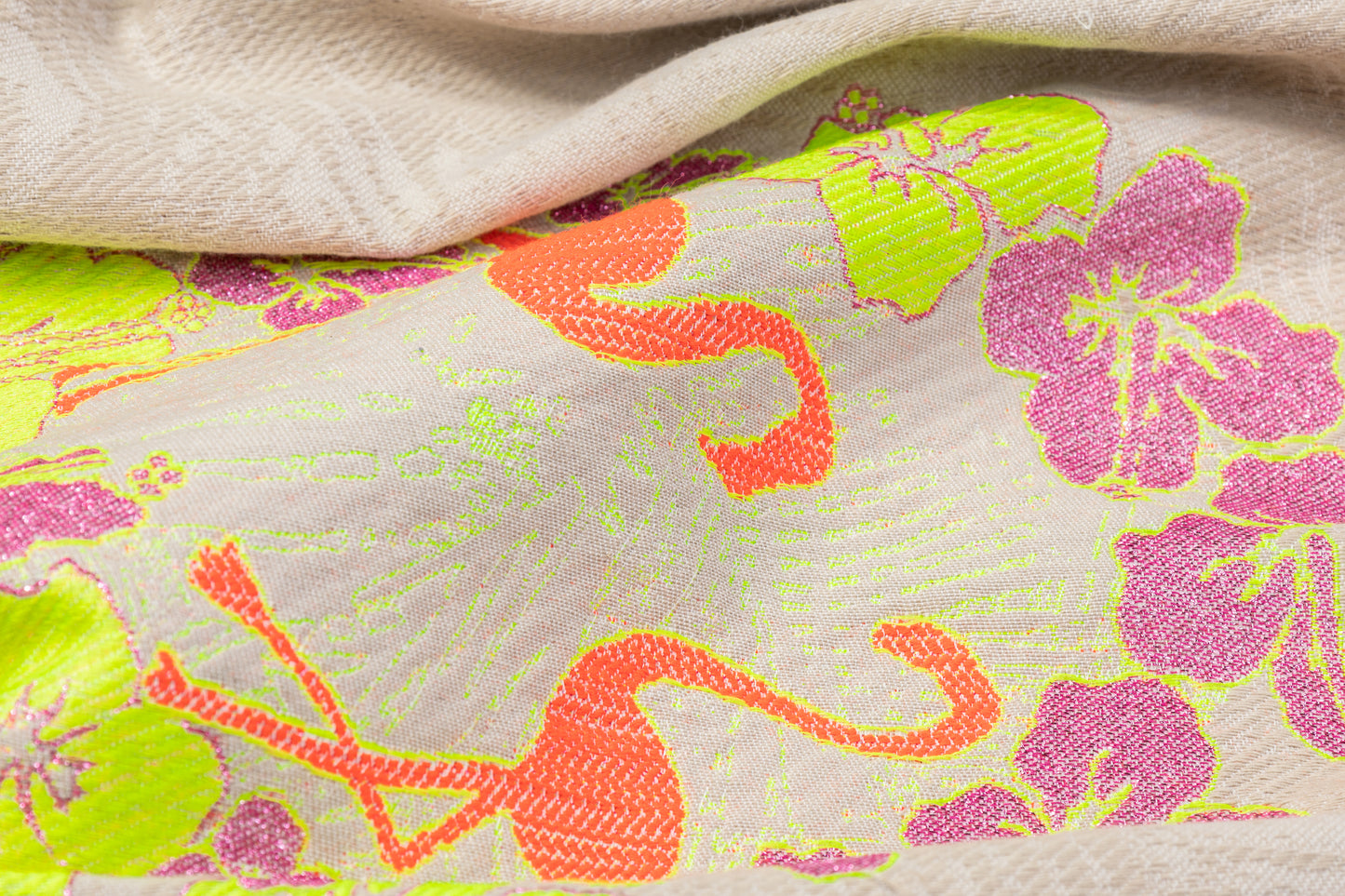 Floral Flamingo Metallic Rayon Poly Brocade - Multicolor