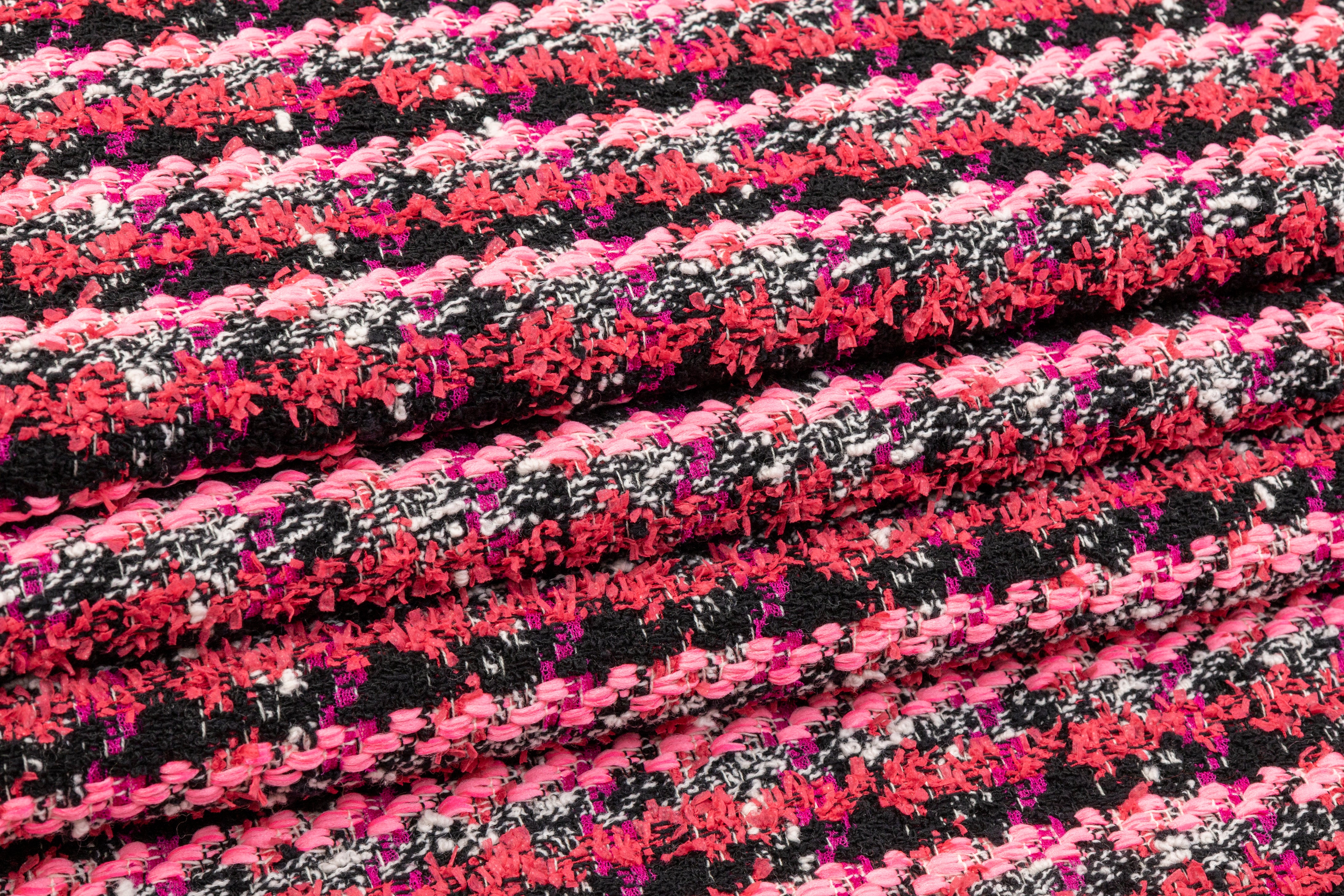 Striped Poly Wool Tweed - Pink / Black / White