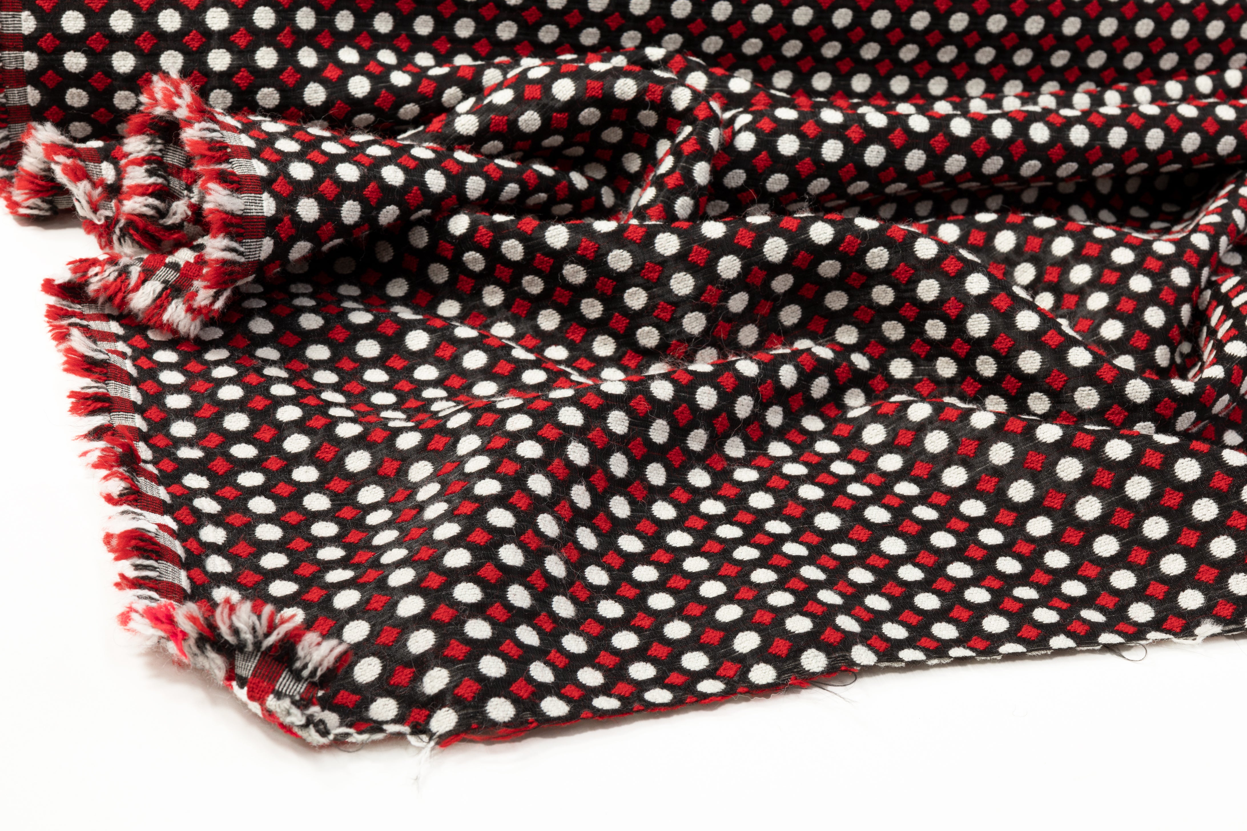 Poly Wool Brocade - Red / White / Black