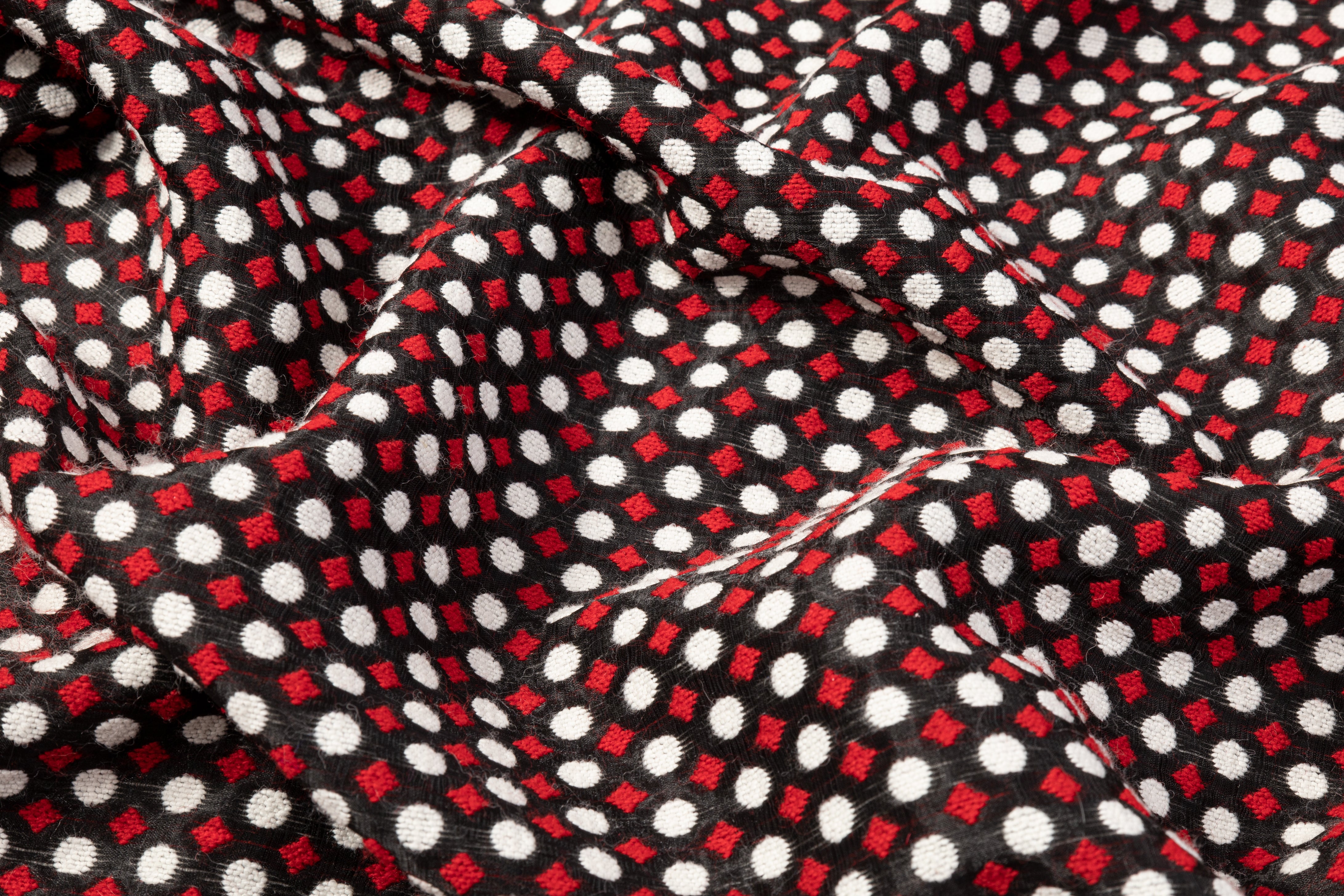 Poly Wool Brocade - Red / White / Black