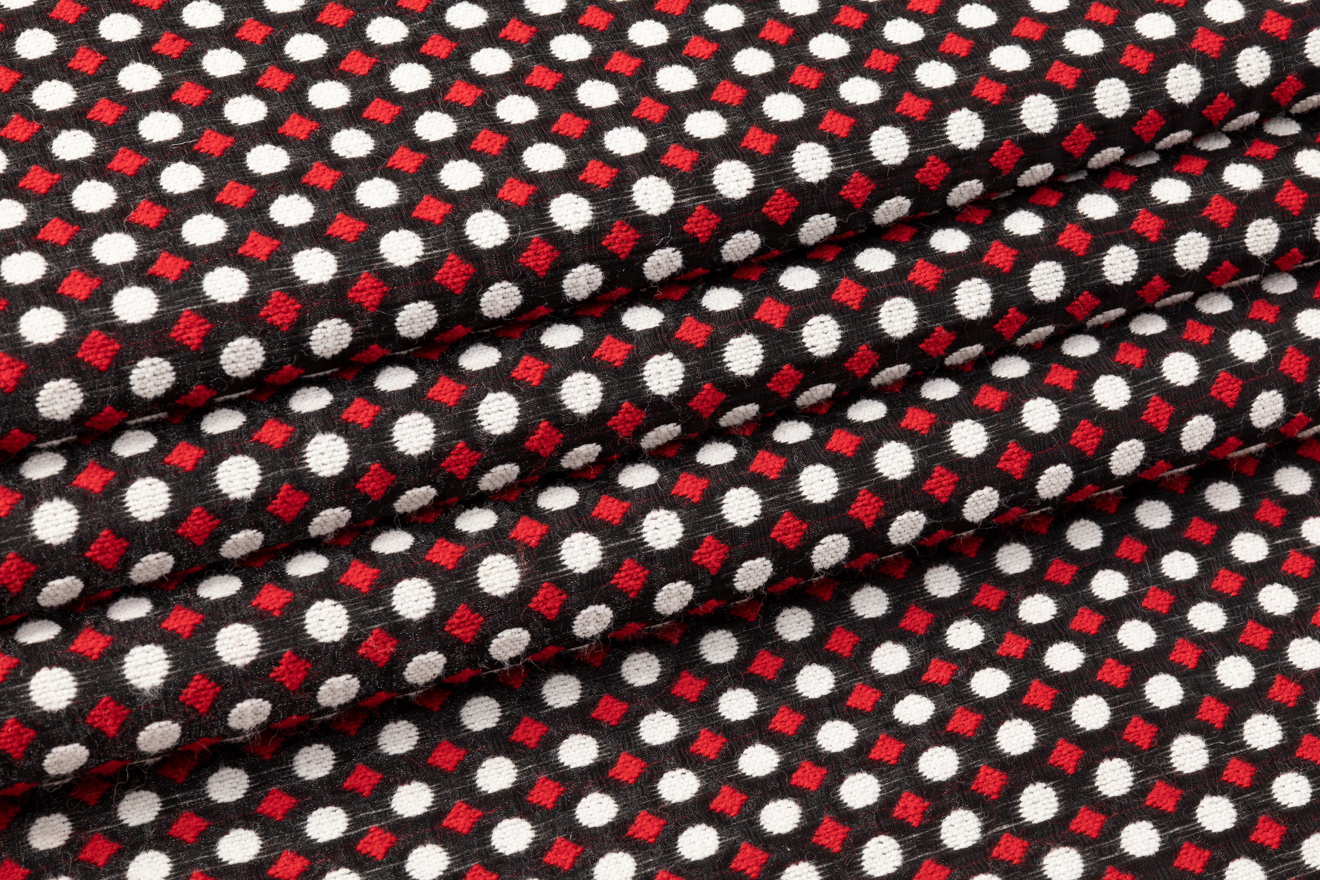 Poly Wool Brocade - Red / White / Black