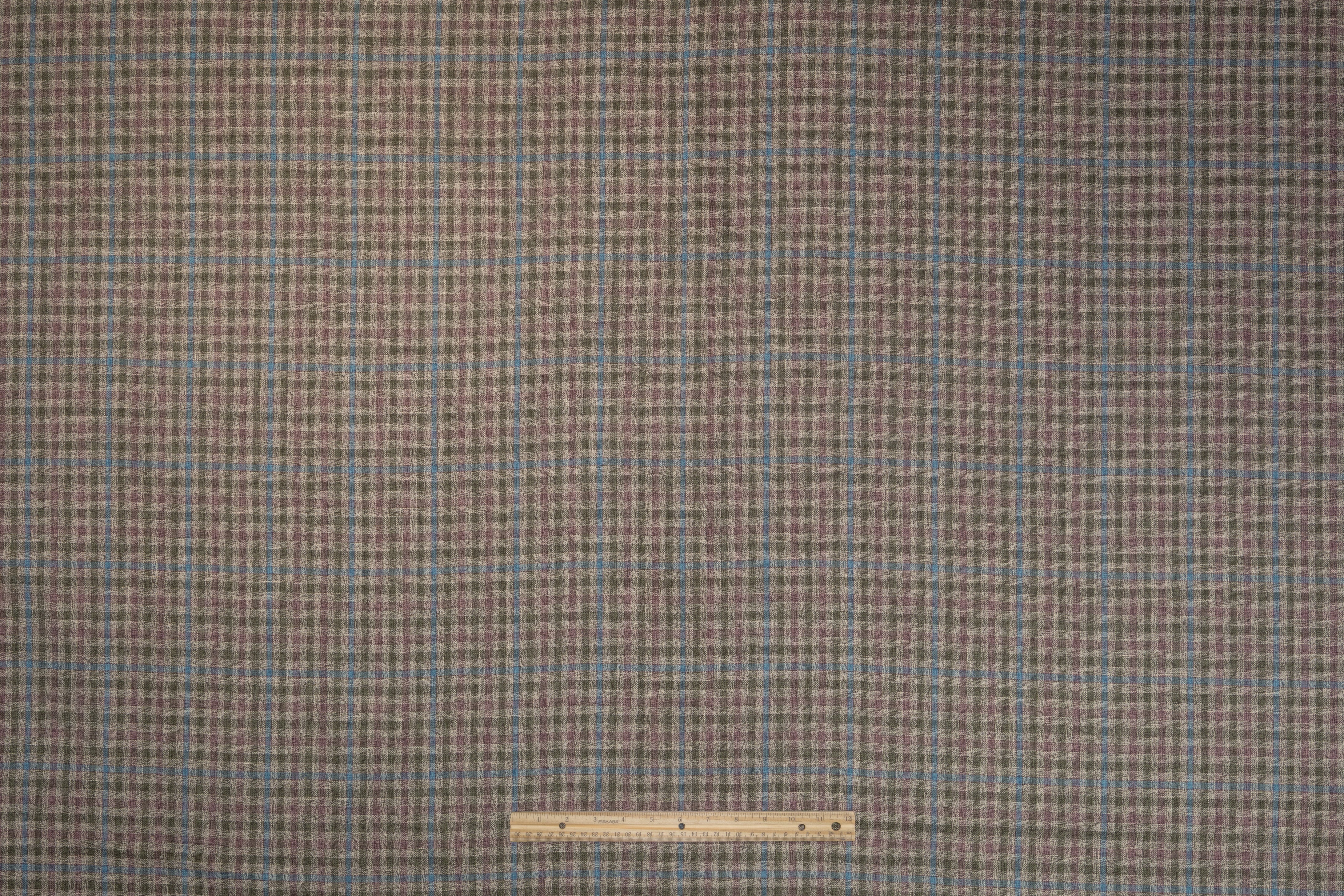 Plaid Italian Wool Linen Suiting - Blue / Green / Mauve