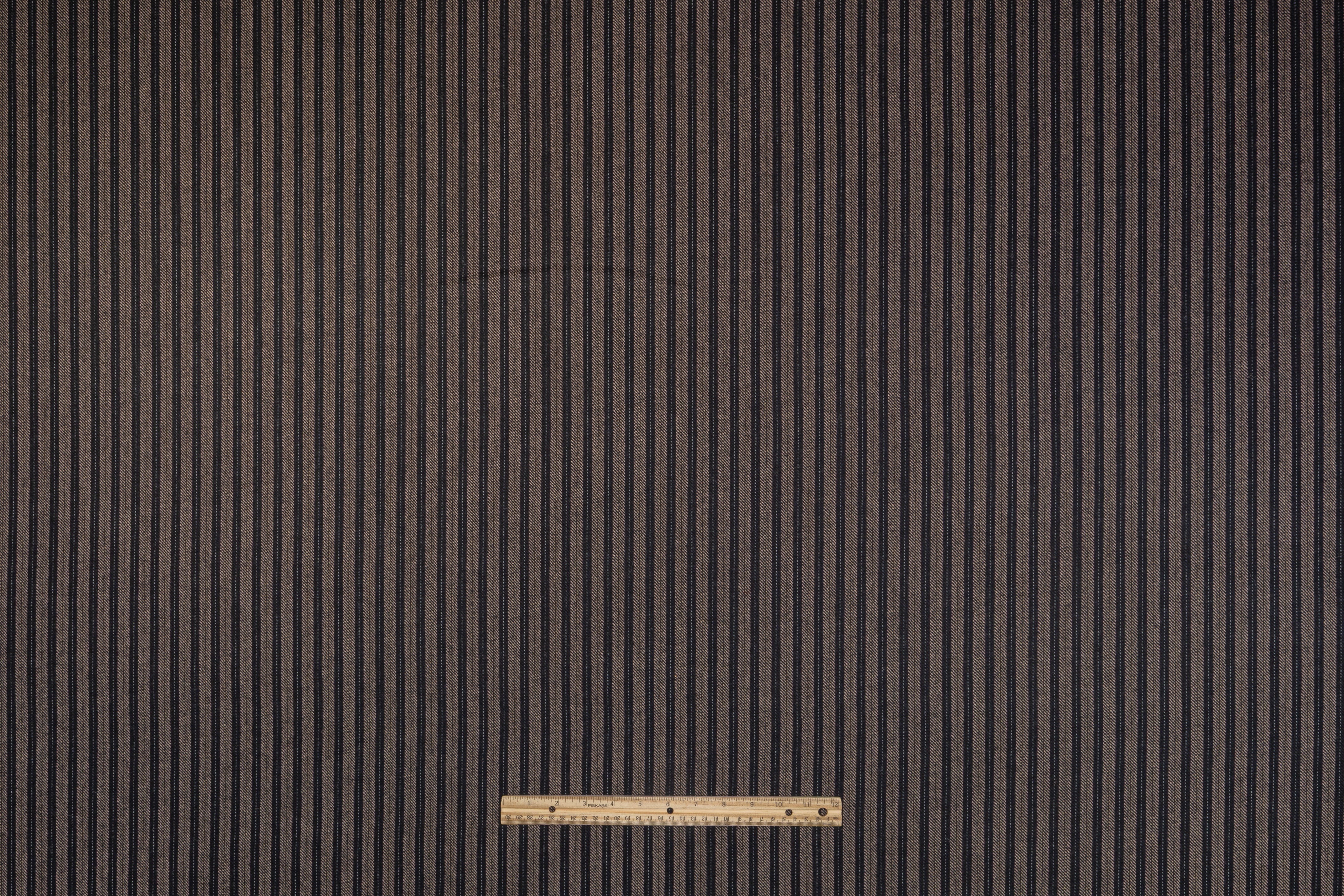 Striped Italian Wool Suiting - Black / Taupe