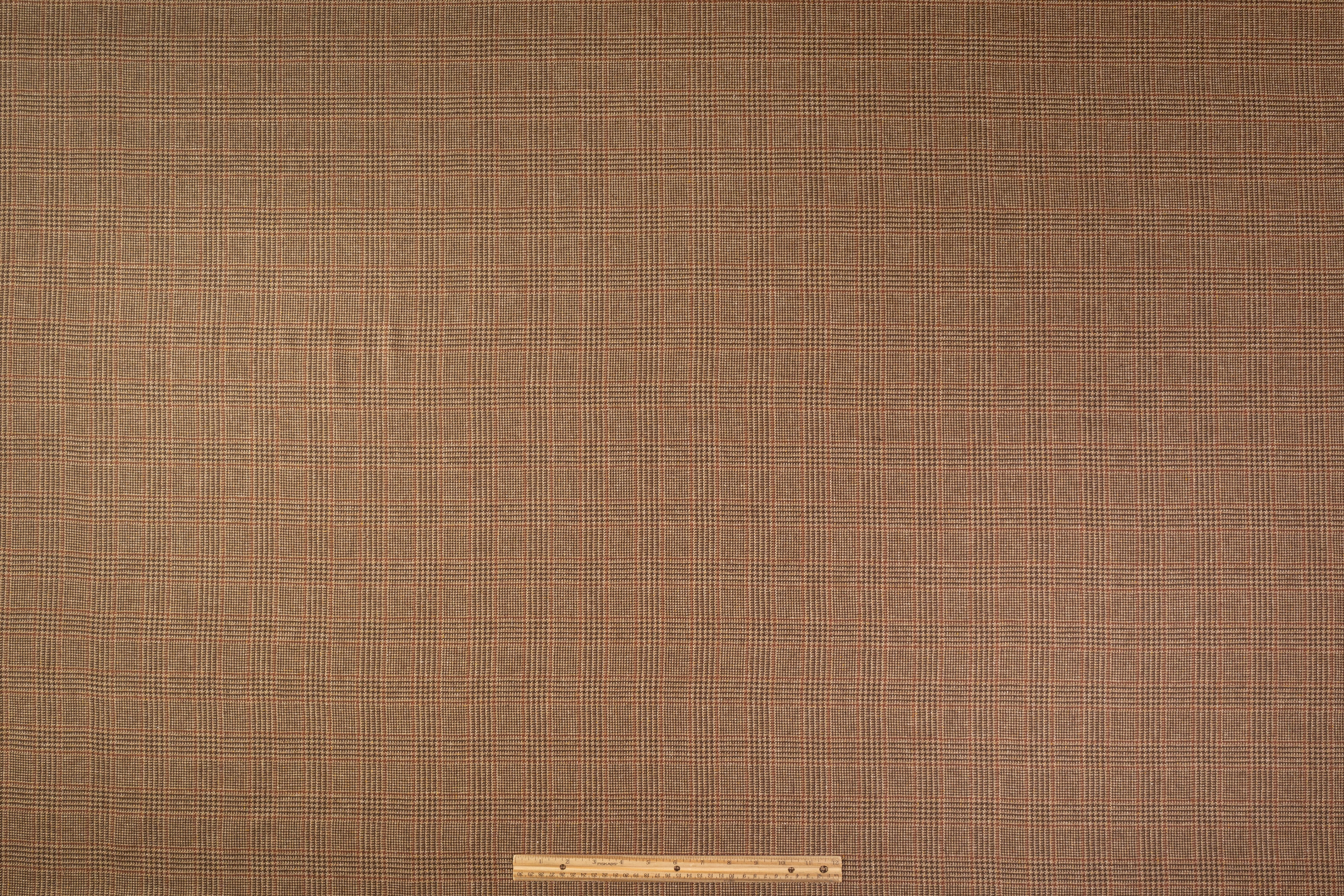 Checked Italian Pure Silk Suiting - Brown