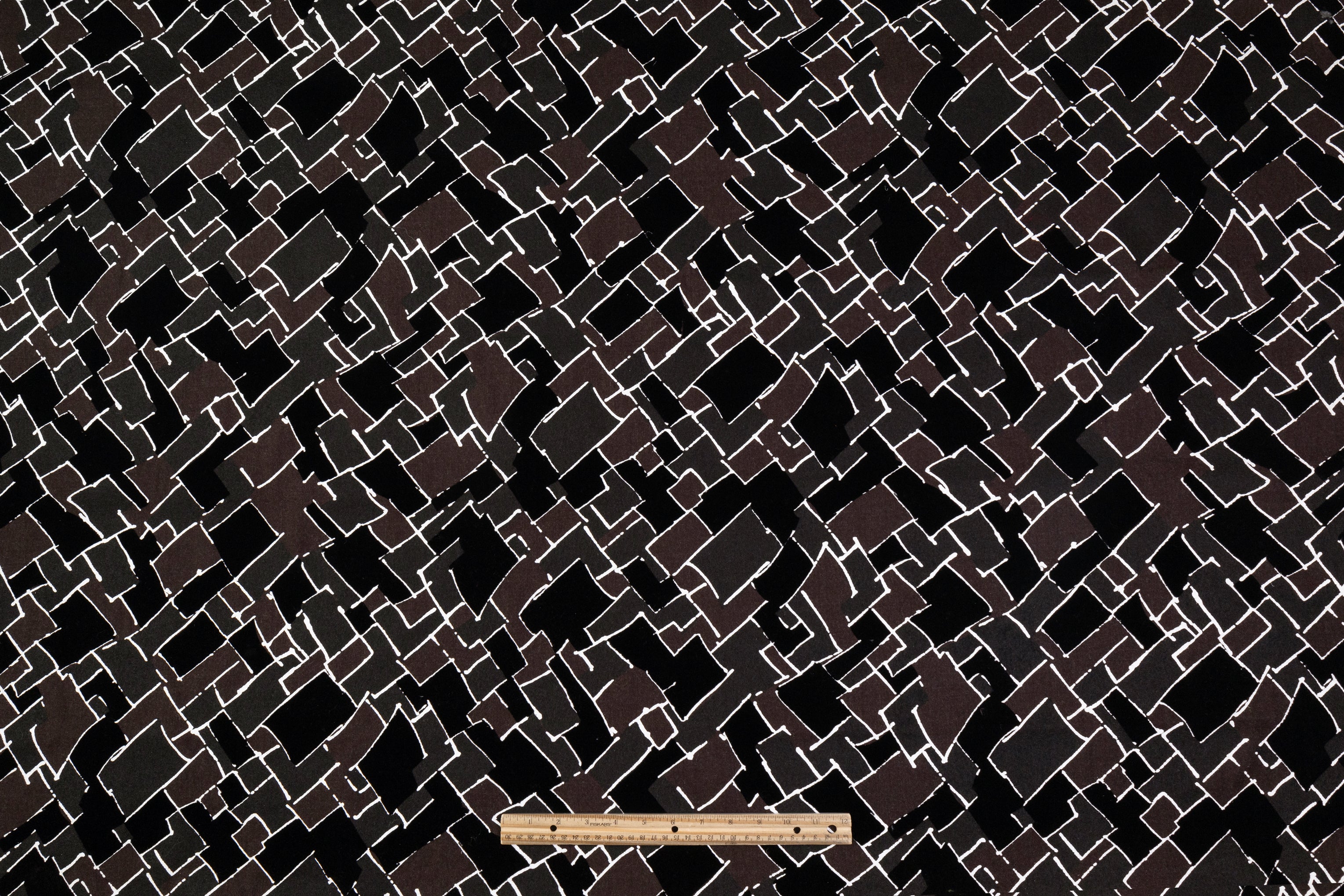 Geometric Flocked Italian Wool Flannel - Brown / Black / White