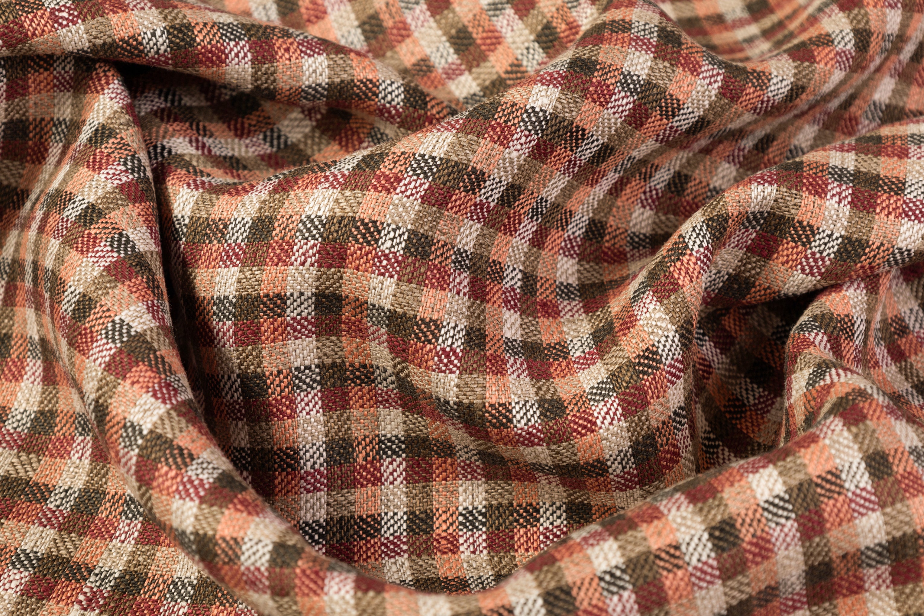 Checked Italian Linen - Terracotta / Olive / Maroon