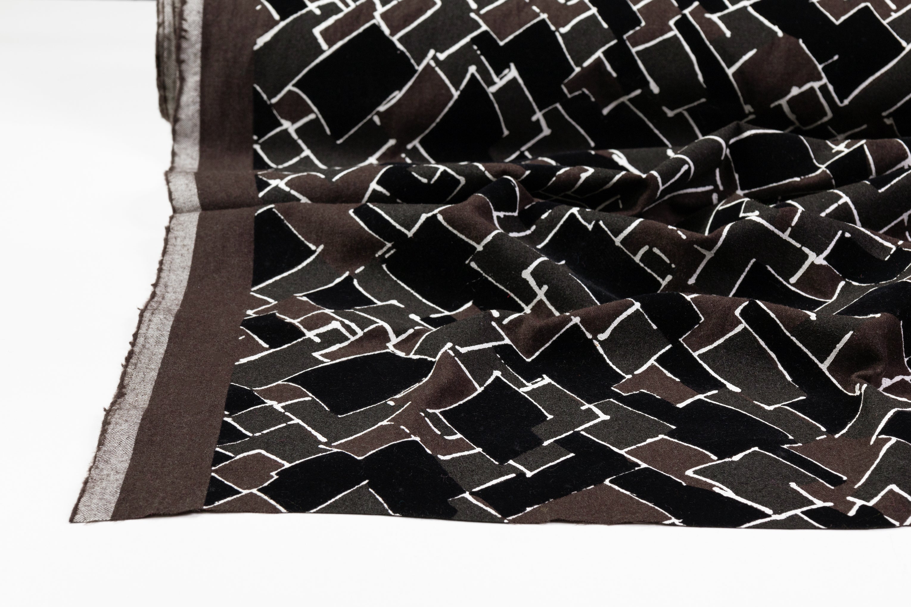 Geometric Flocked Italian Wool Flannel - Brown / Black / White